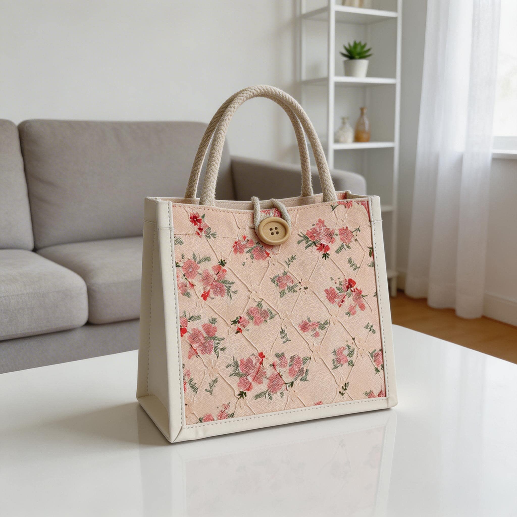 Floral Lace Vegan Leather Tote, Small Structured Handbag, PU Leather Handbag, Cute Lunch Box, Mothers Day Gift view 8