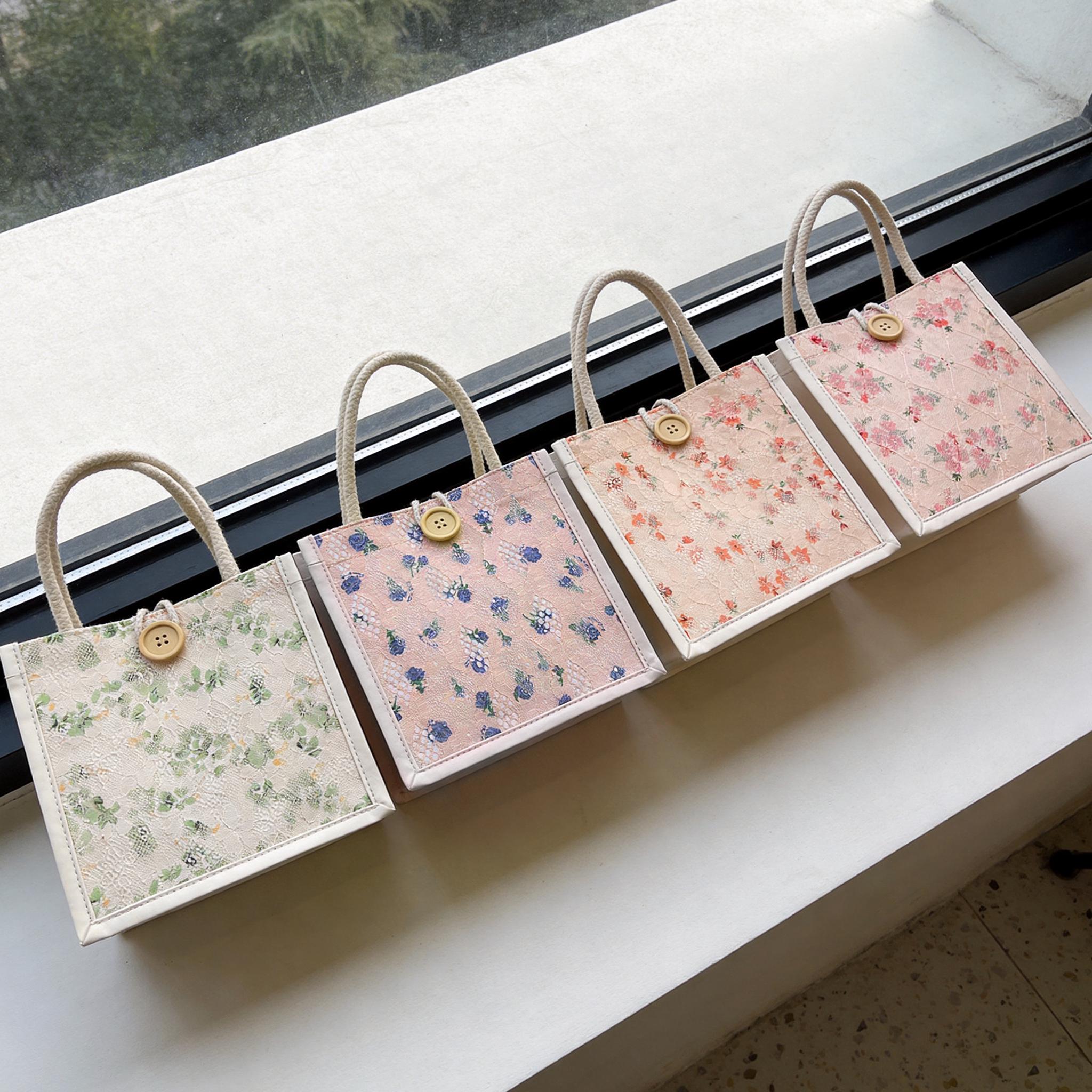 Floral Lace Vegan Leather Tote, Small Structured Handbag, PU Leather Handbag, Cute Lunch Box, Mothers Day Gift view 3