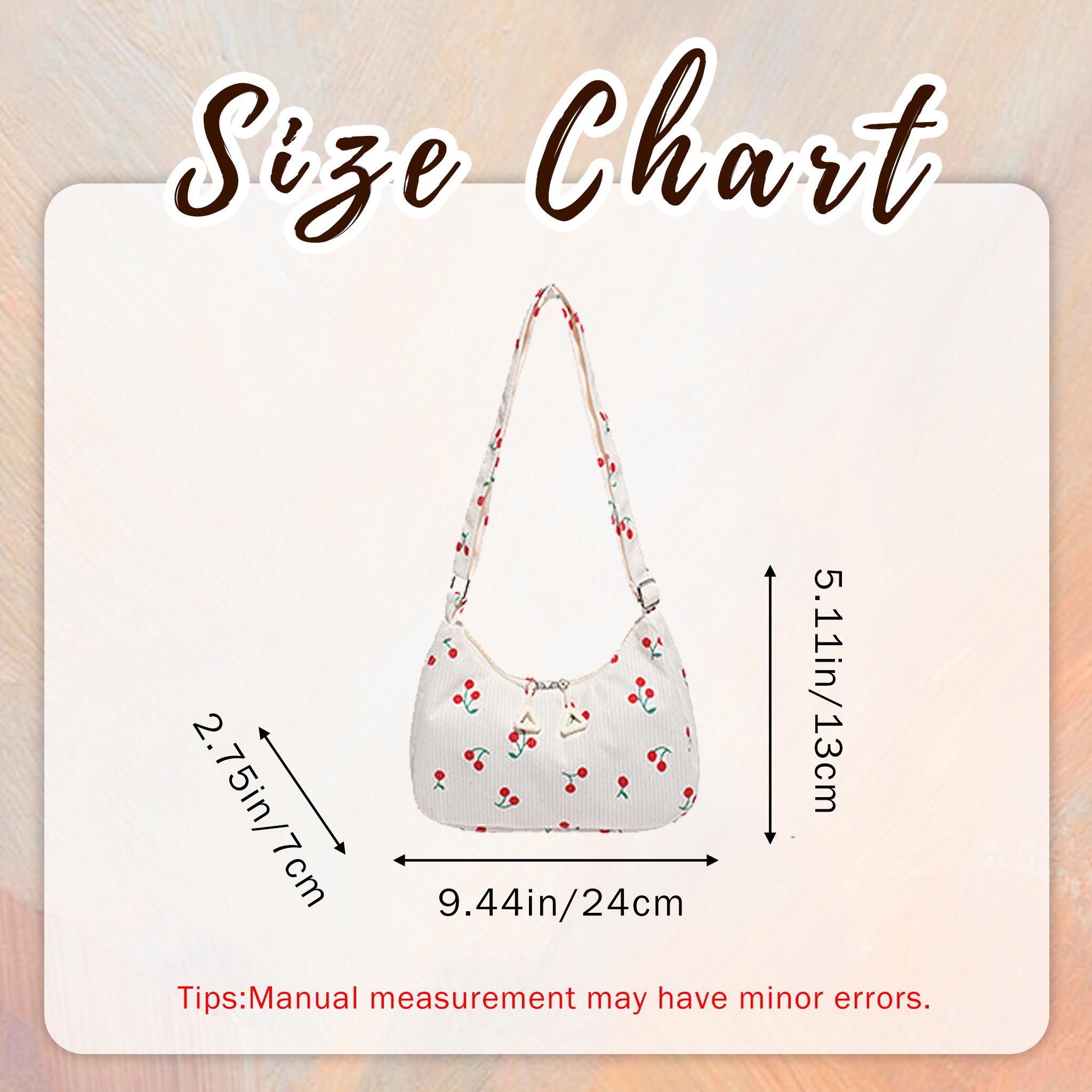 Cute Corduroy Shoulder Bag, Cherry Strawberry Print Hobo Bag, Retro Small Crossbody Bag, Y2K Aesthetic Purse for Women view 5