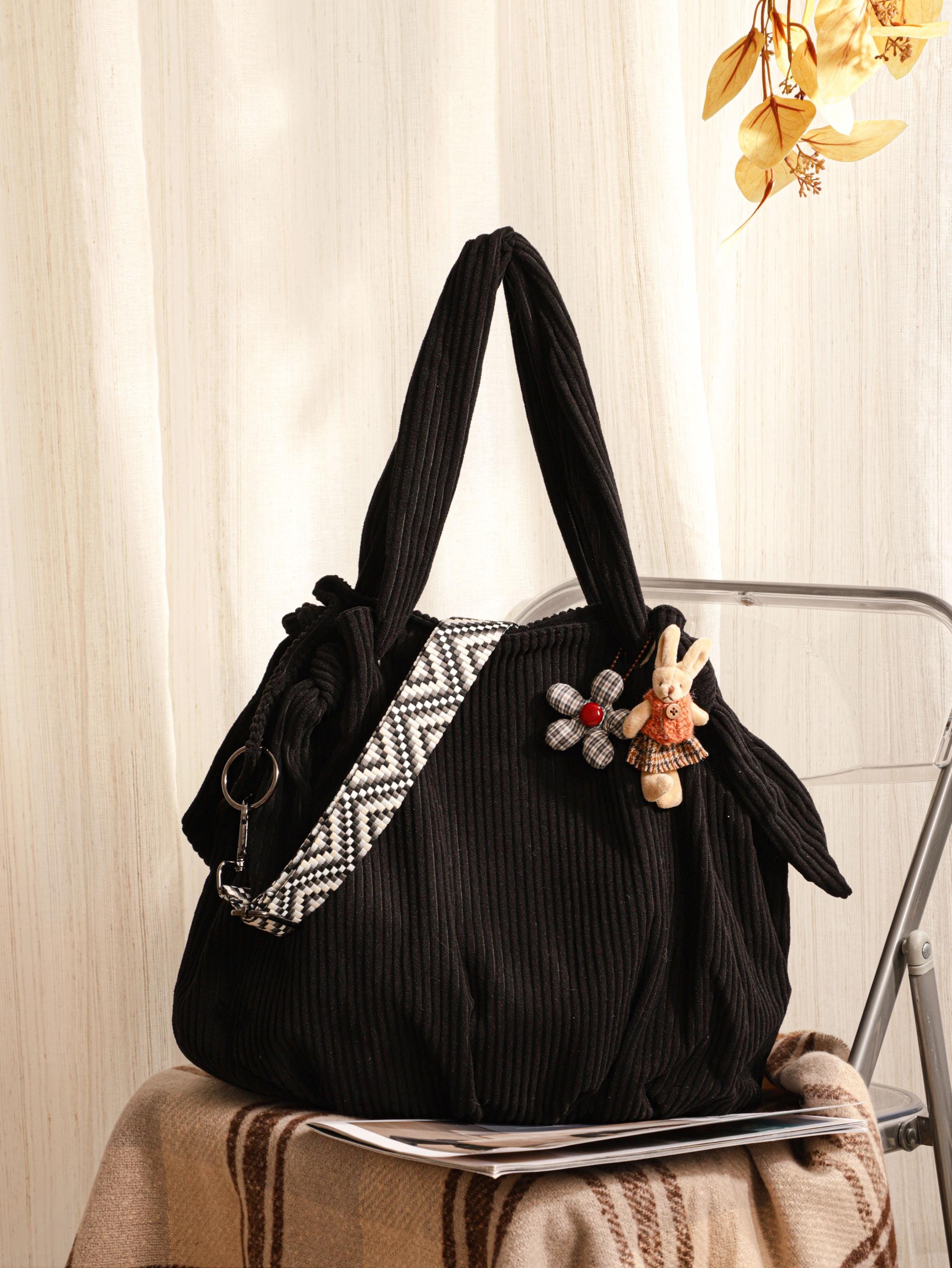 Retro Corduroy Crossbody Bag, Adjustable Strap Shoulder Tote view 6