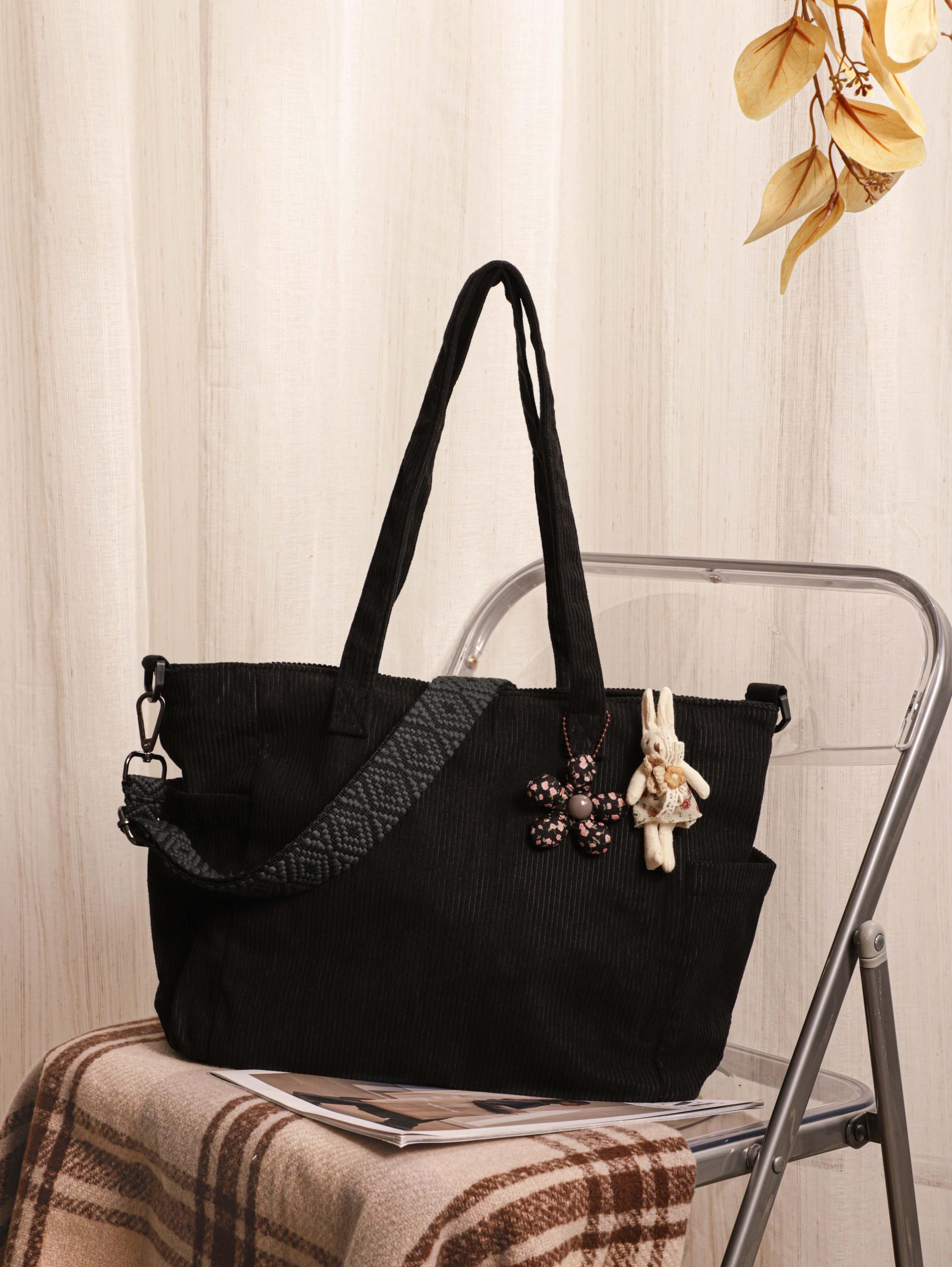 Corduroy Tote Bag, Soft Green Everyday Travel Work Bag, Shoulder Crossbody Style view 12