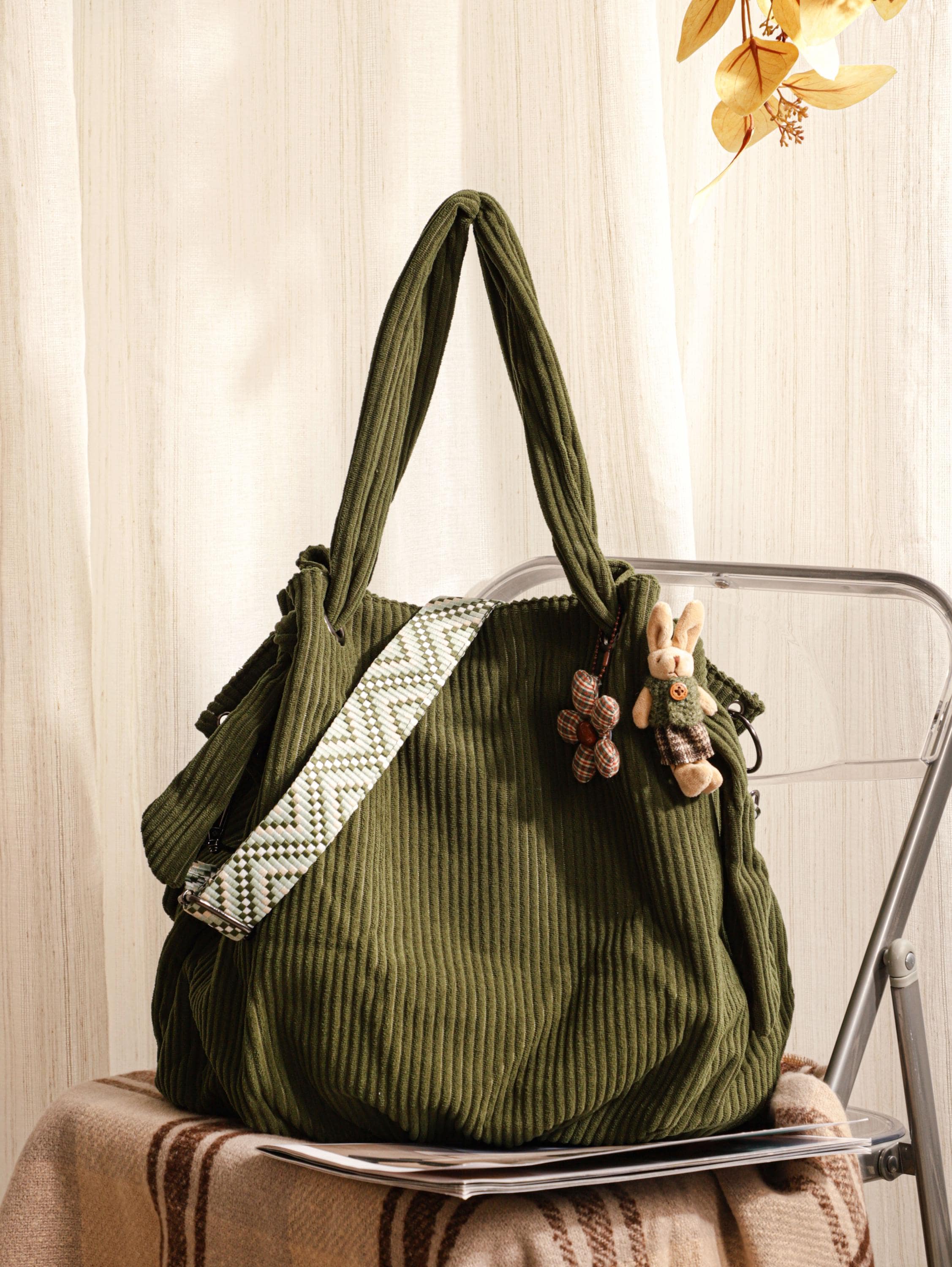 Retro Corduroy Crossbody Bag, Adjustable Strap Shoulder Tote view 8