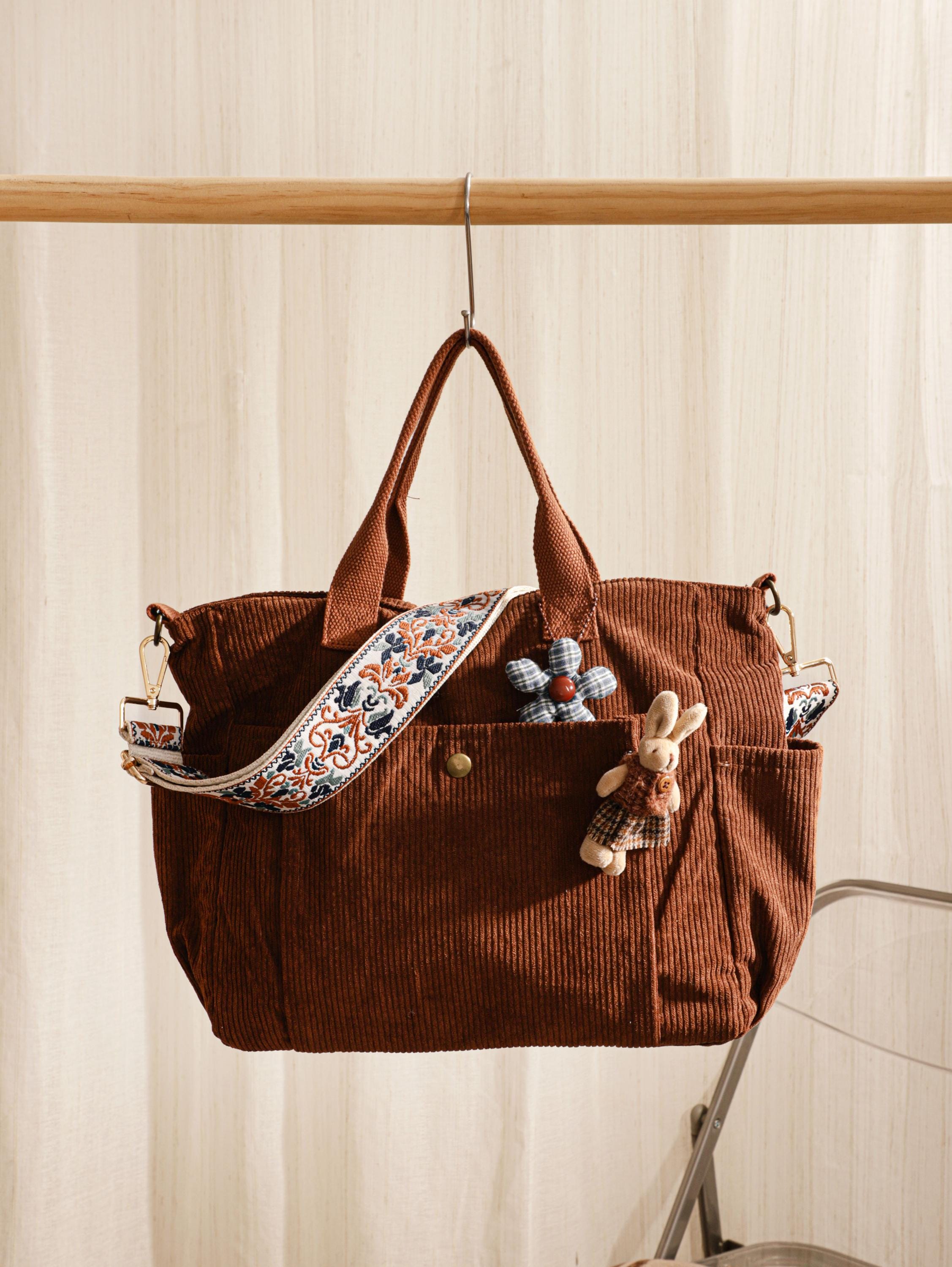 Corduroy Crossbody Tote Bag, Large Capacity Travel Bag view 6