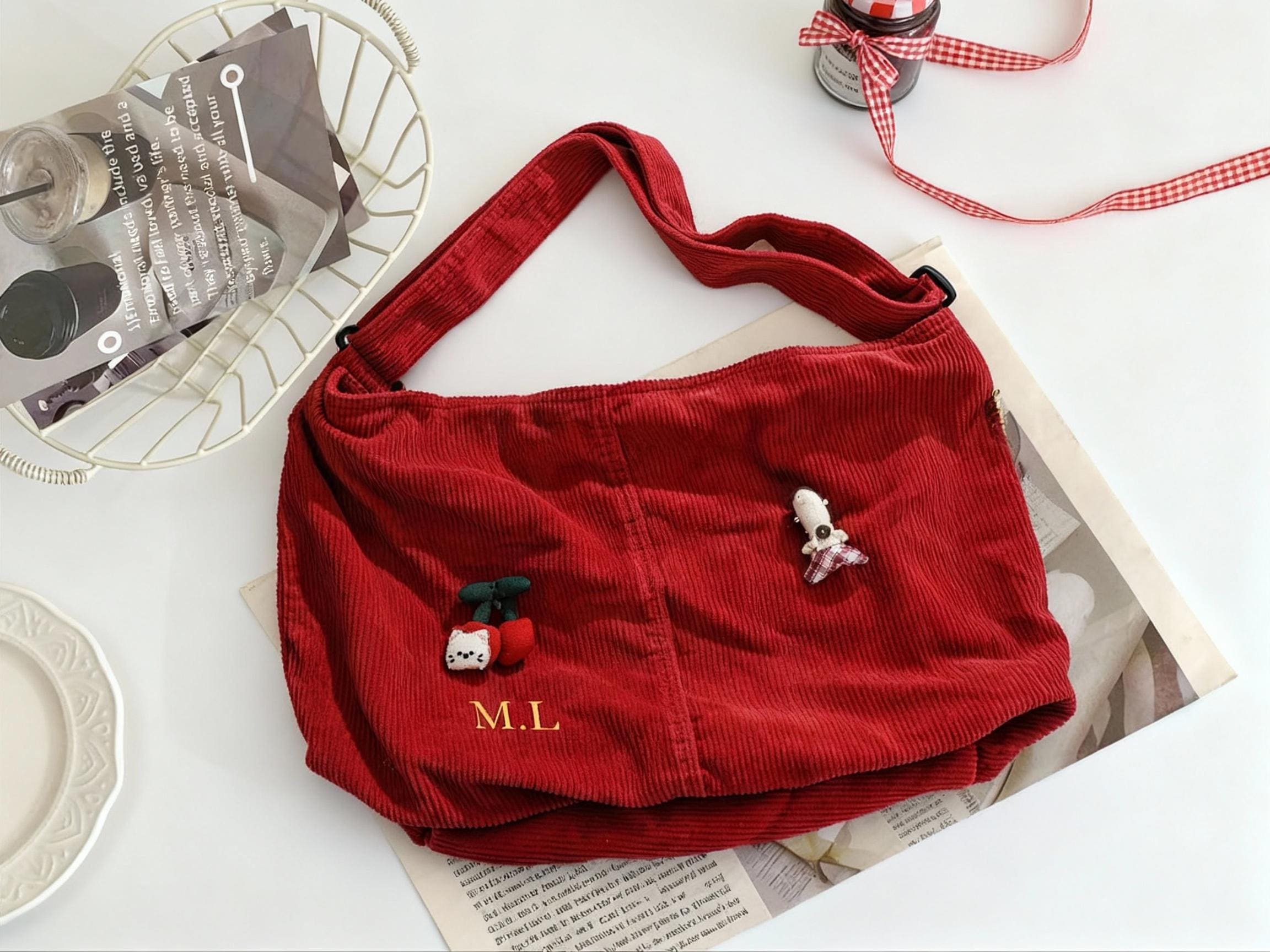 Retro Corduroy Crossbody Bag: Adjustable Shoulder Strap view 5