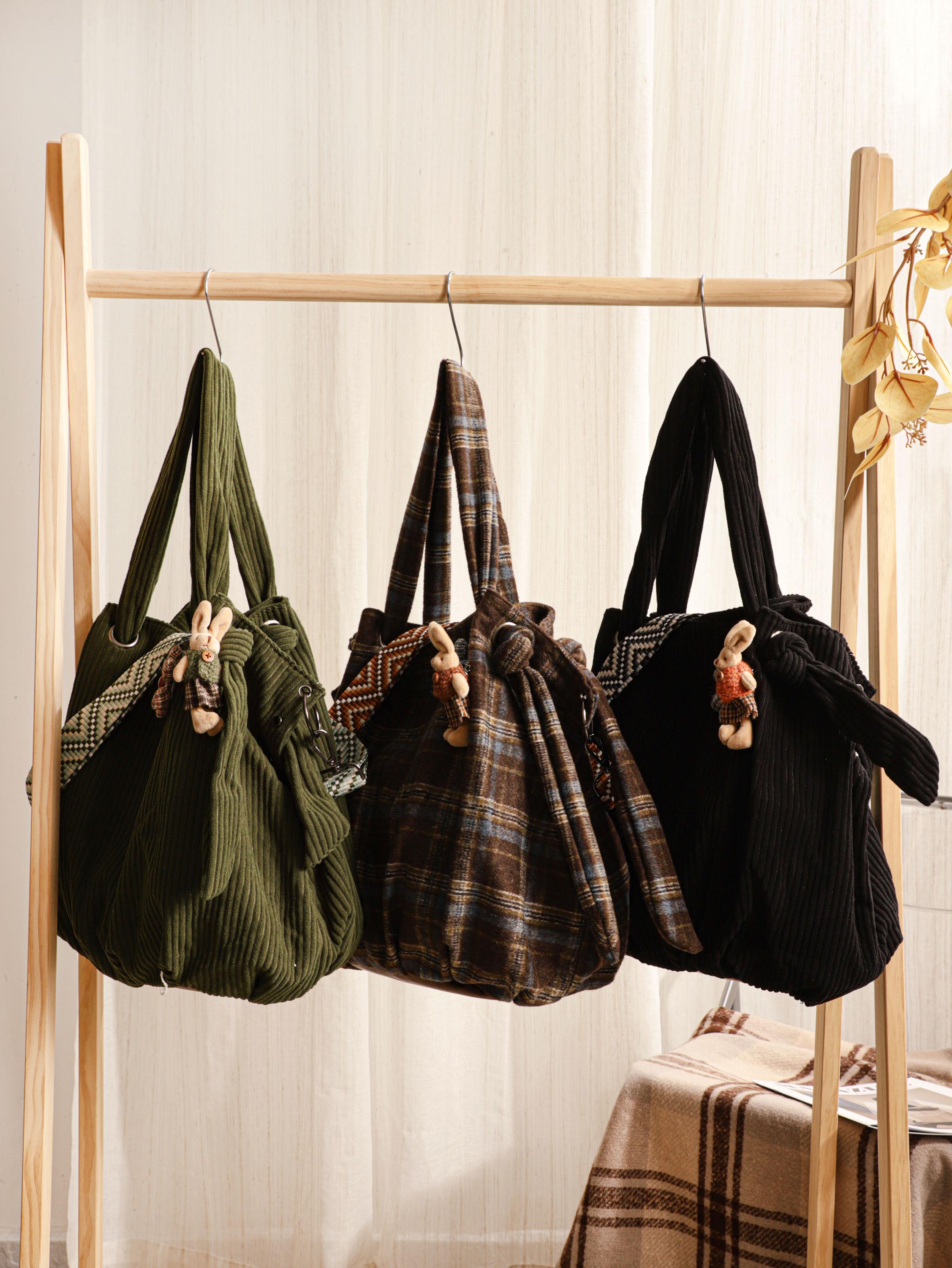 Retro Corduroy Crossbody Bag, Adjustable Strap Shoulder Tote view 11