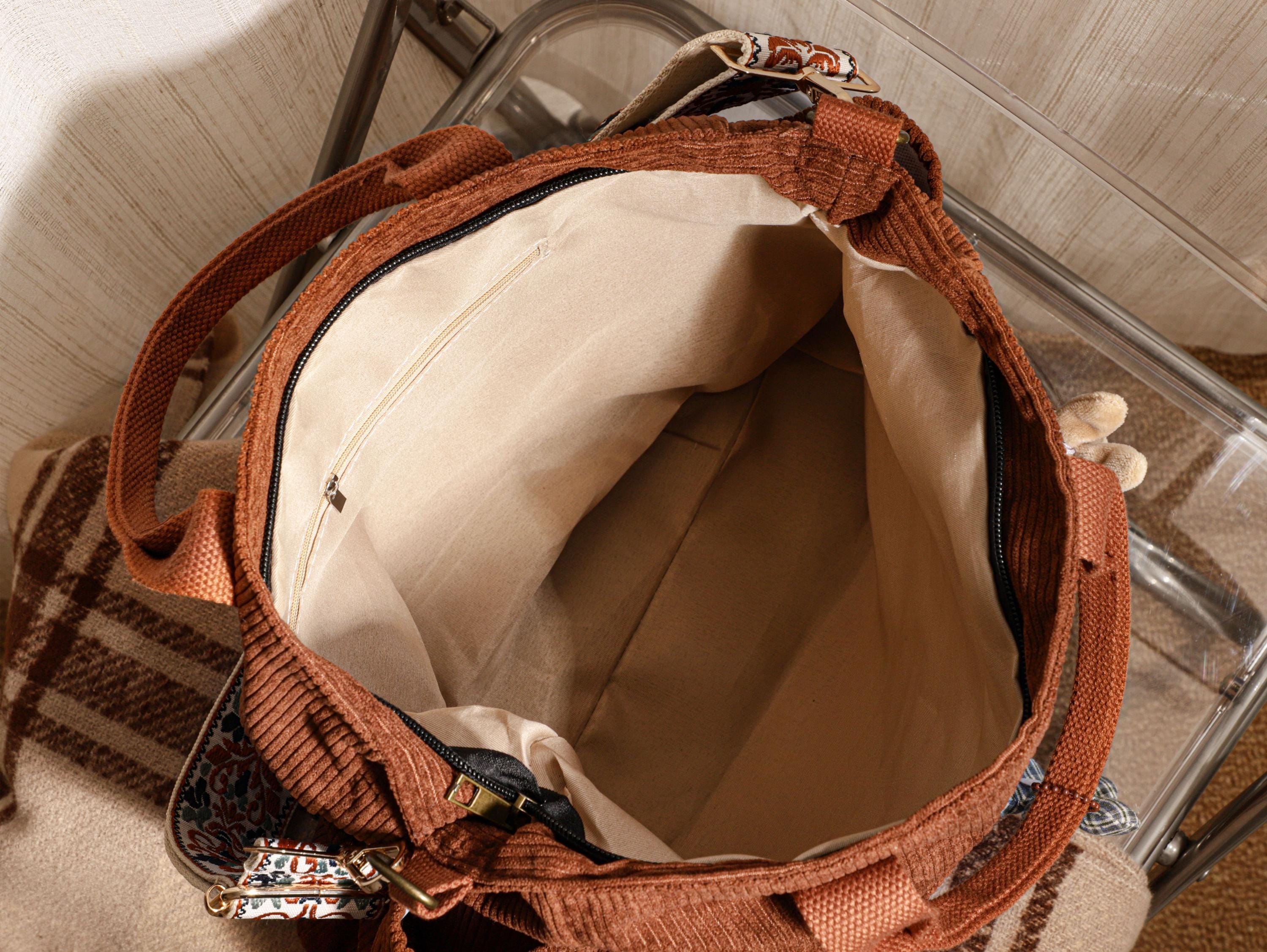 Corduroy Crossbody Tote Bag, Large Capacity Travel Bag view 9