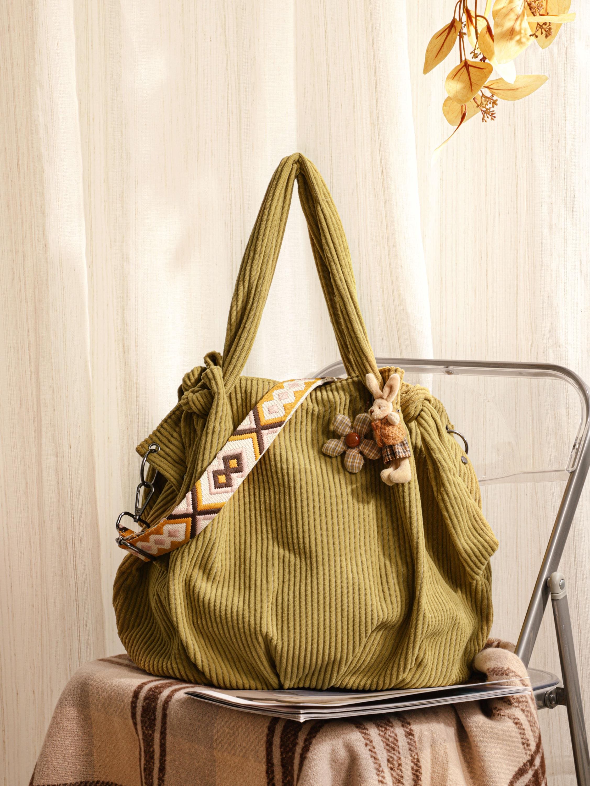 Retro Corduroy Crossbody Bag, Adjustable Strap Shoulder Tote view 7