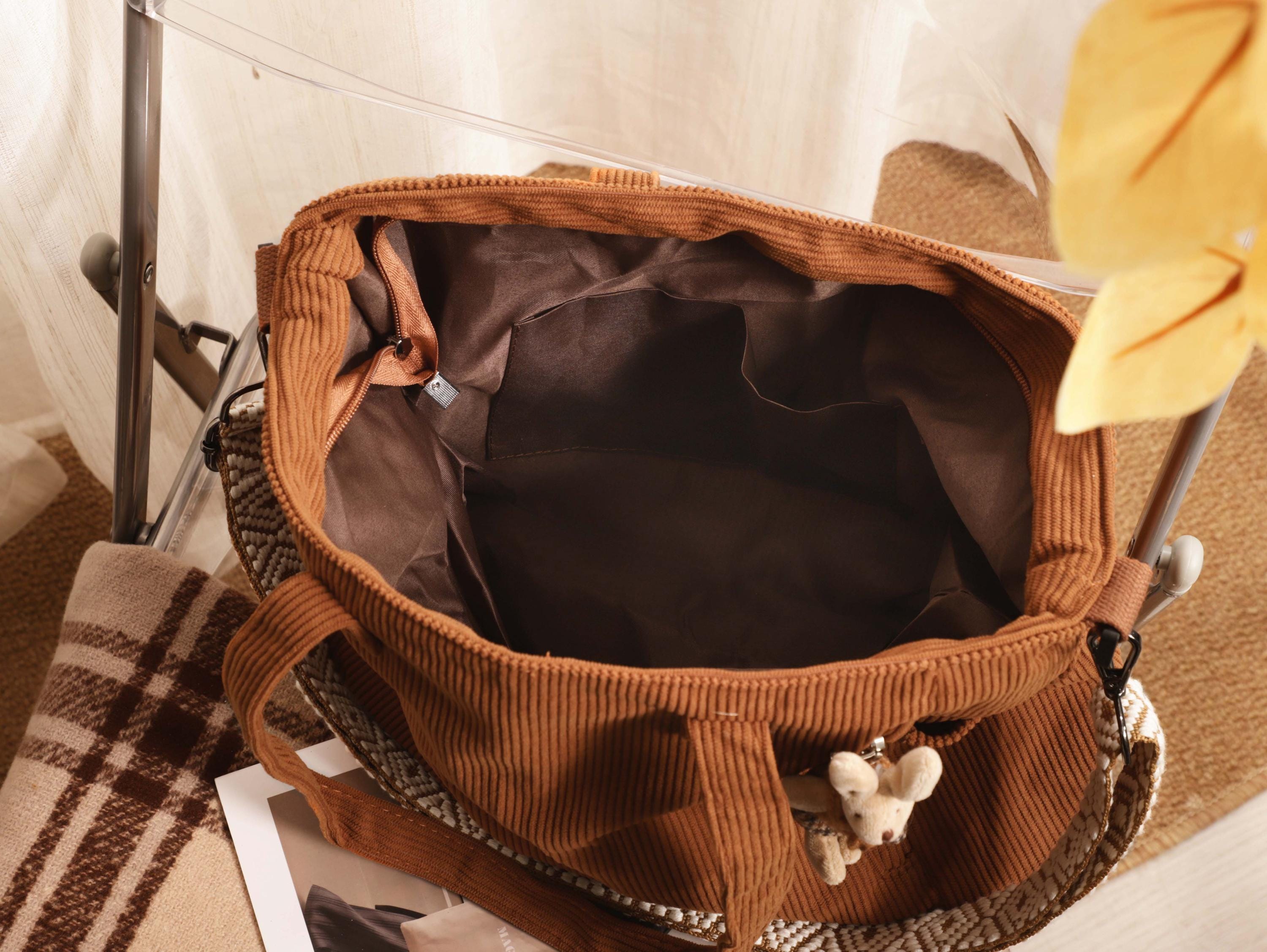 Corduroy Tote Bag, Soft Green Everyday Travel Work Bag, Shoulder Crossbody Style view 16