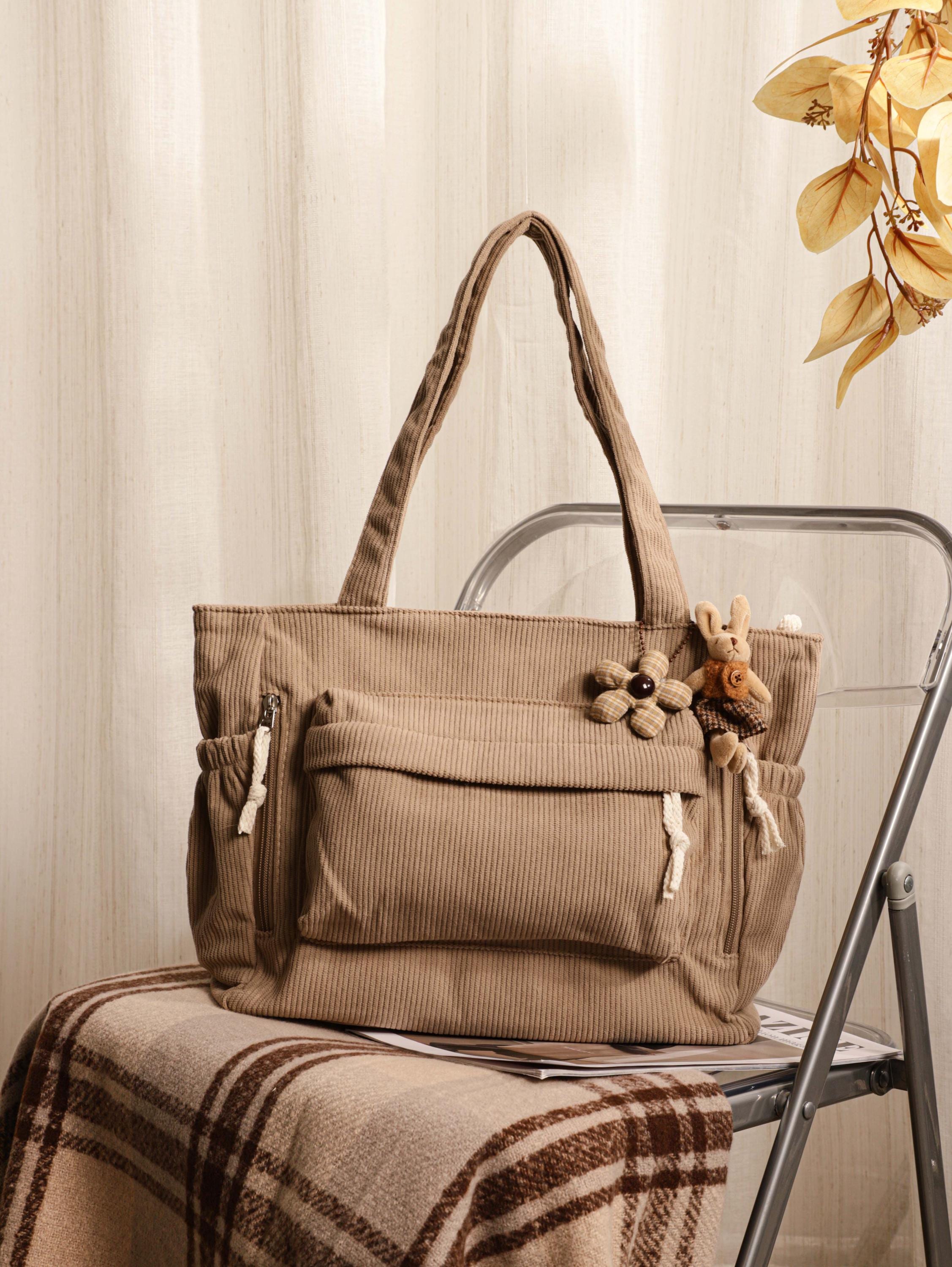 Retro Corduroy Tote Bag, Shoulder Bag for Women, Casual Corduroy Bag With Pockets, Adjustable Strap & Zipper, Women's Everyday Handbag view 10
