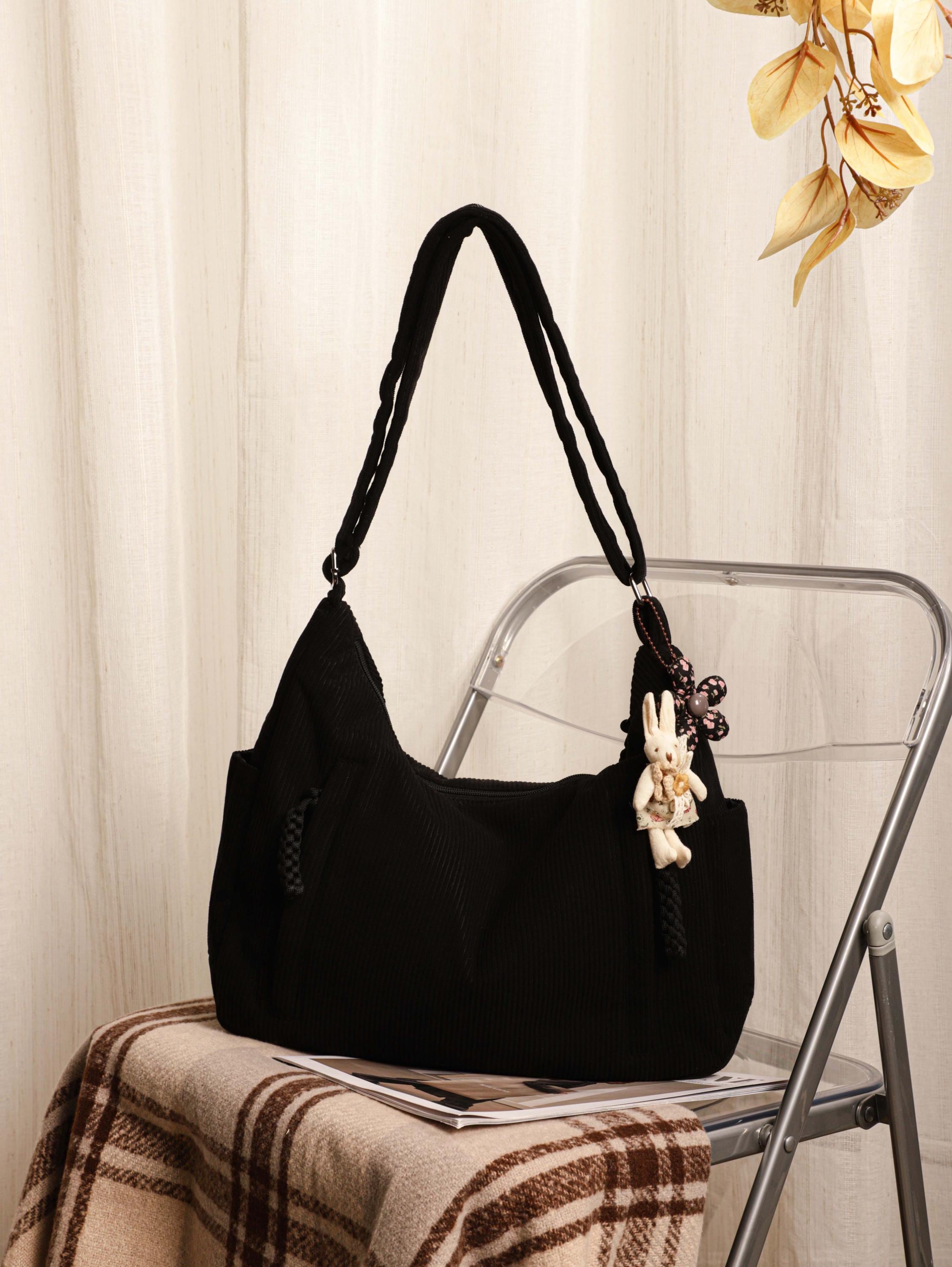 Corduroy Tote Bag, Women's Shoulder Bag, Zipper Pocket, Adjustable Strap view 10
