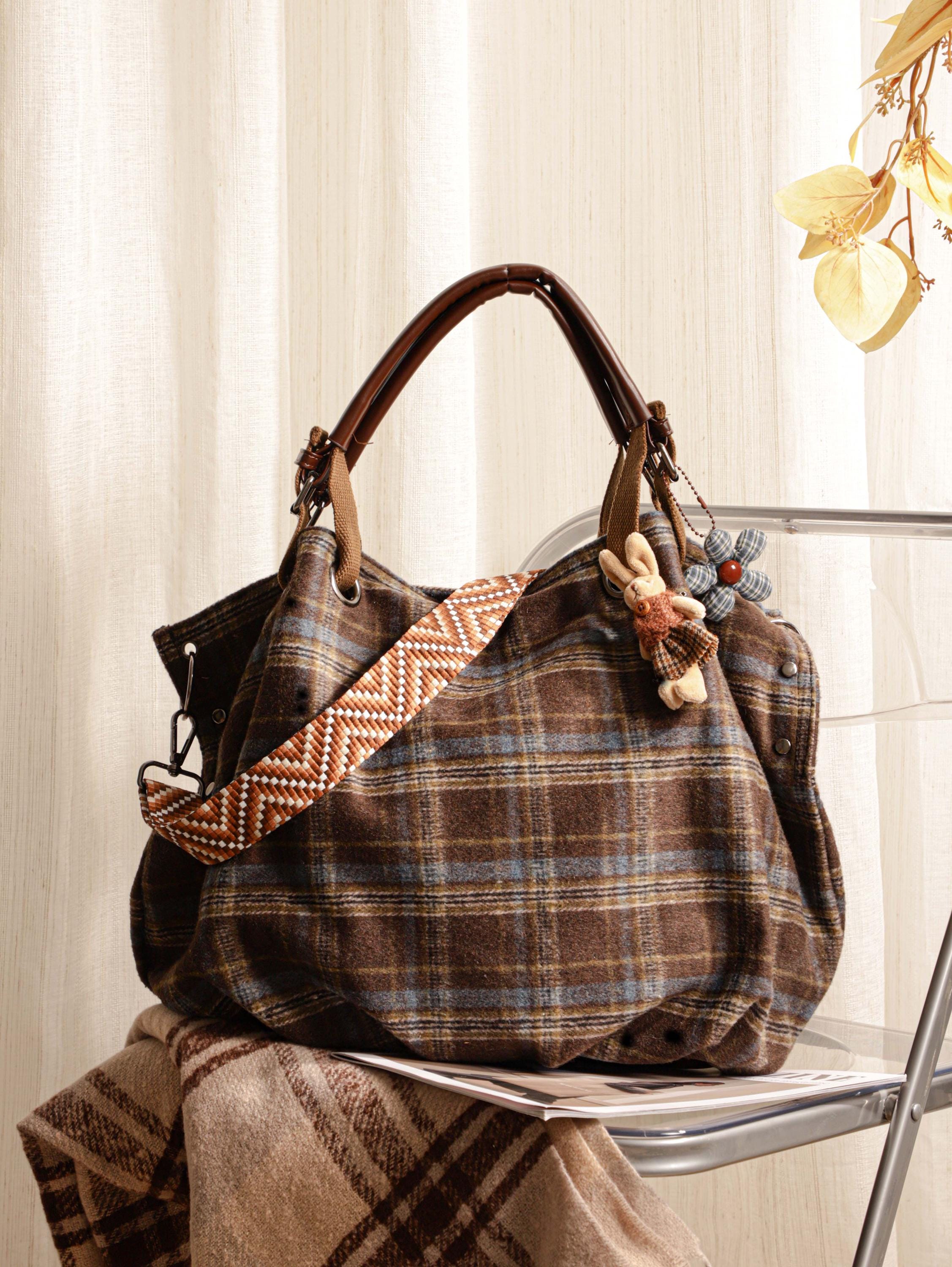 Retro Tote Bag, Shoulder Bag, Corduroy Crossbody Bag With Adjustable Strap, Leather Label, Travel Crossbody Bag view 9