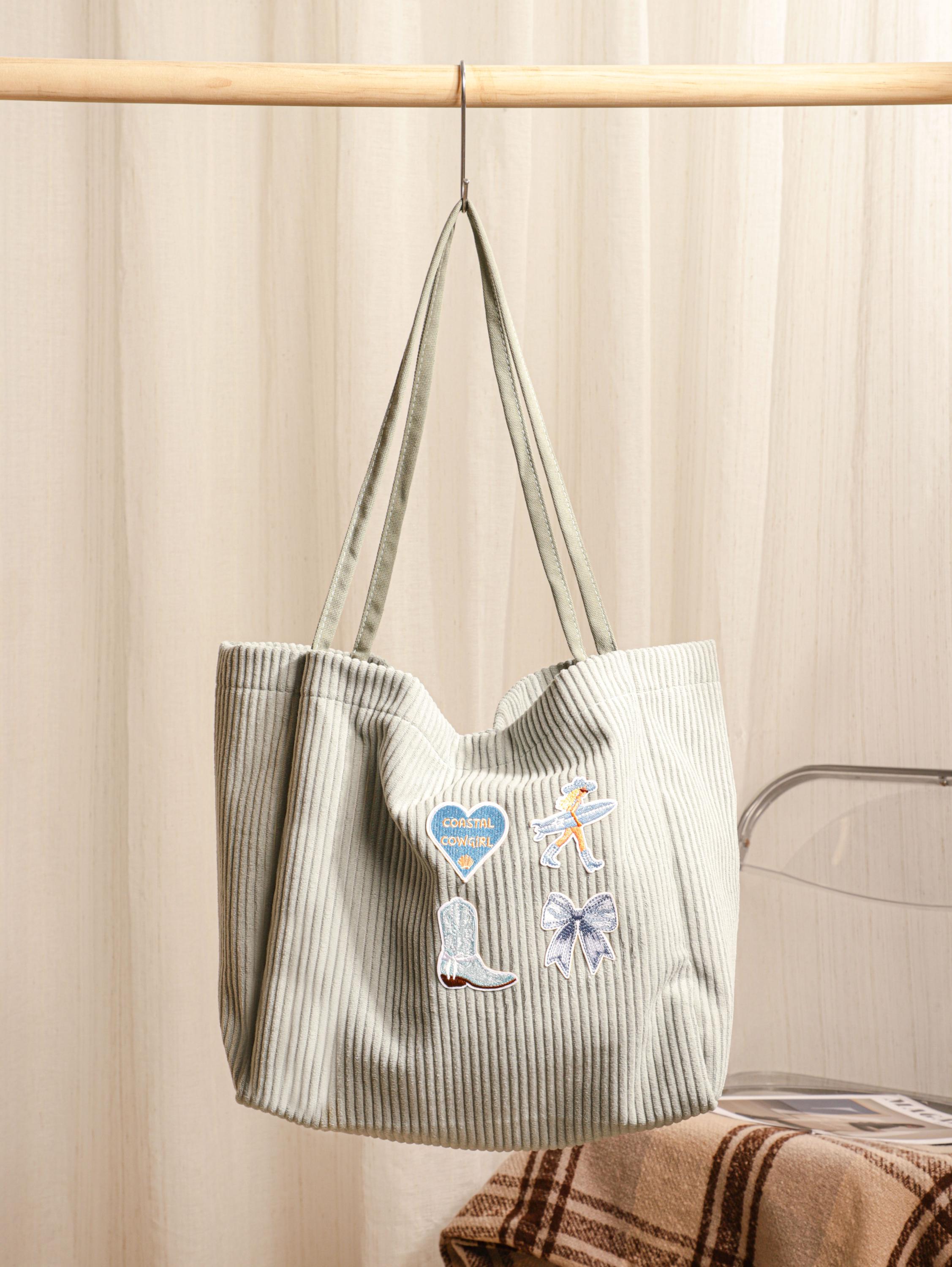 Corduroy Tote Bag, Embroidered Fabric Appliqué Corduroy Bag, Christmas Gift, Gift for Her, Everyday Bag view 11