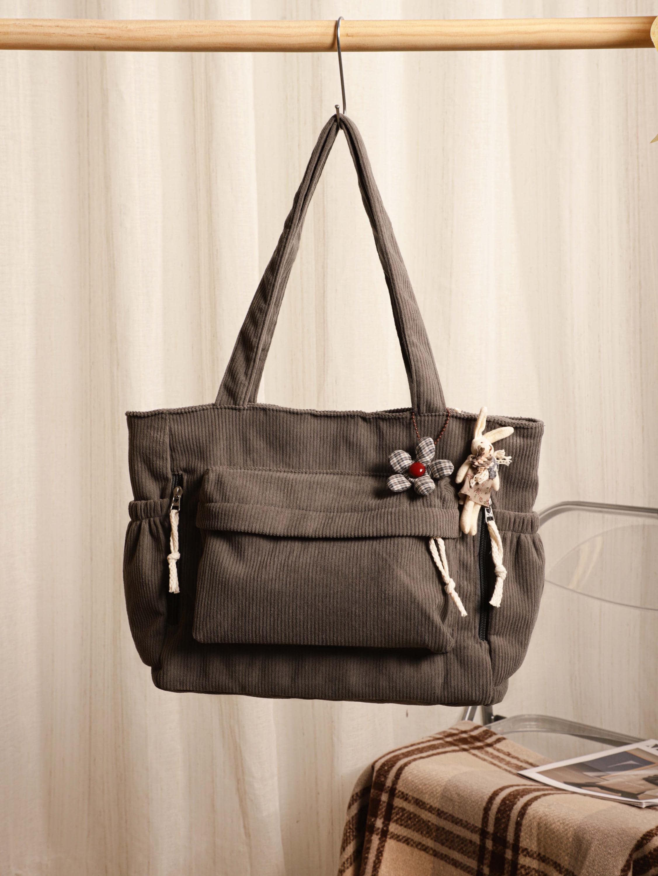 Corduroy Tote Bag, Casual Bag, Shoulder Bag, Everyday Bag, Handbag, Bag for Work, Teacher, Shopping Bag, Gift for Her, Everyday Bag view 6