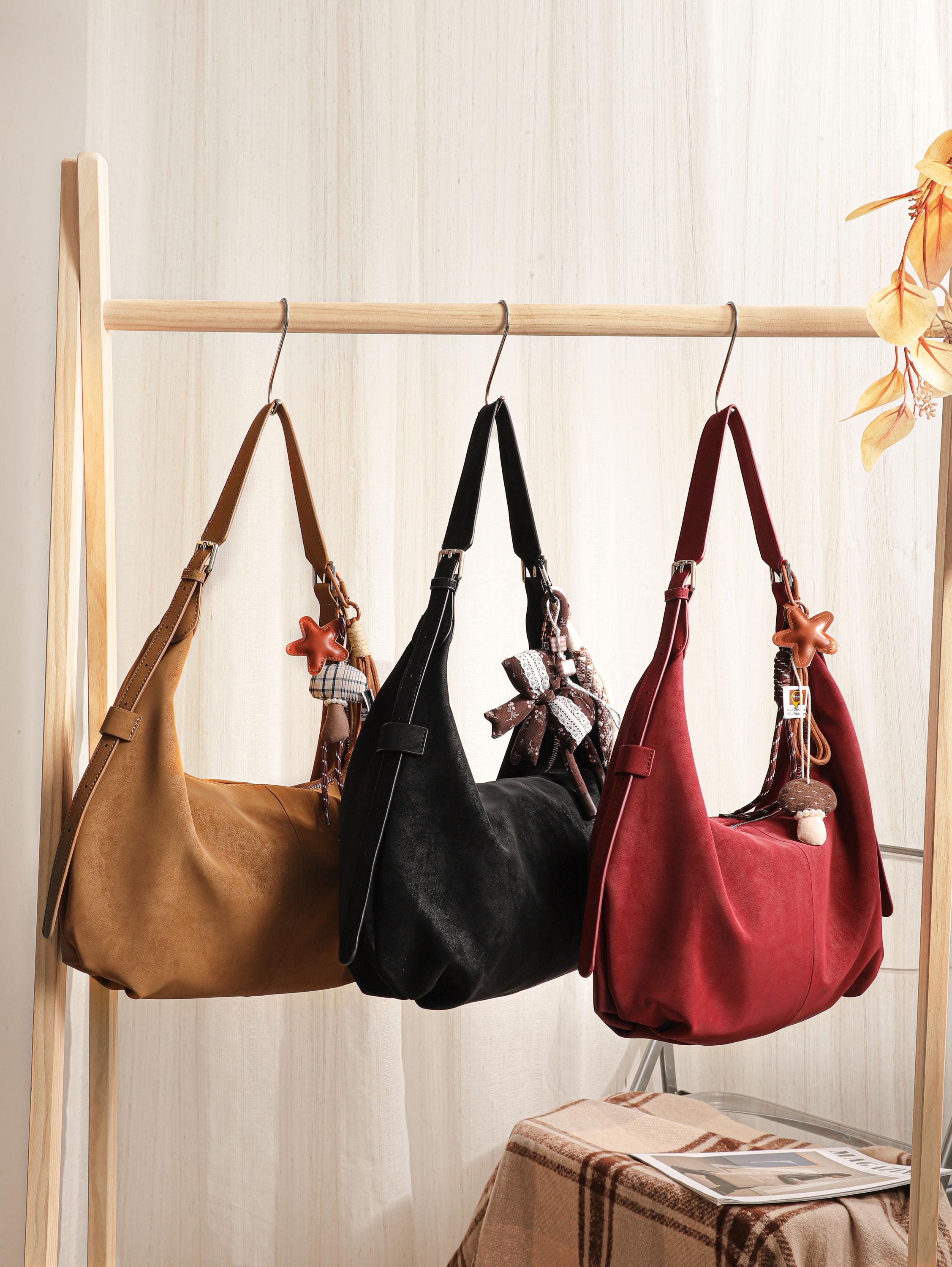 Suede Velvet Dumpling Bag, Retro Chic Shoulder Bag view 7