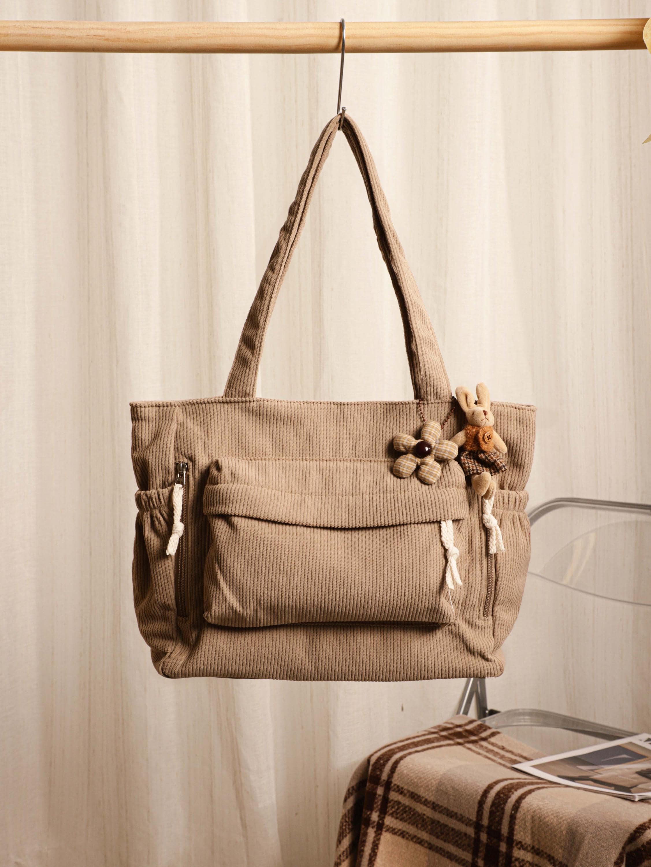 Corduroy Tote Bag, Casual Bag, Shoulder Bag, Everyday Bag, Handbag, Bag for Work, Teacher, Shopping Bag, Gift for Her, Everyday Bag view 8