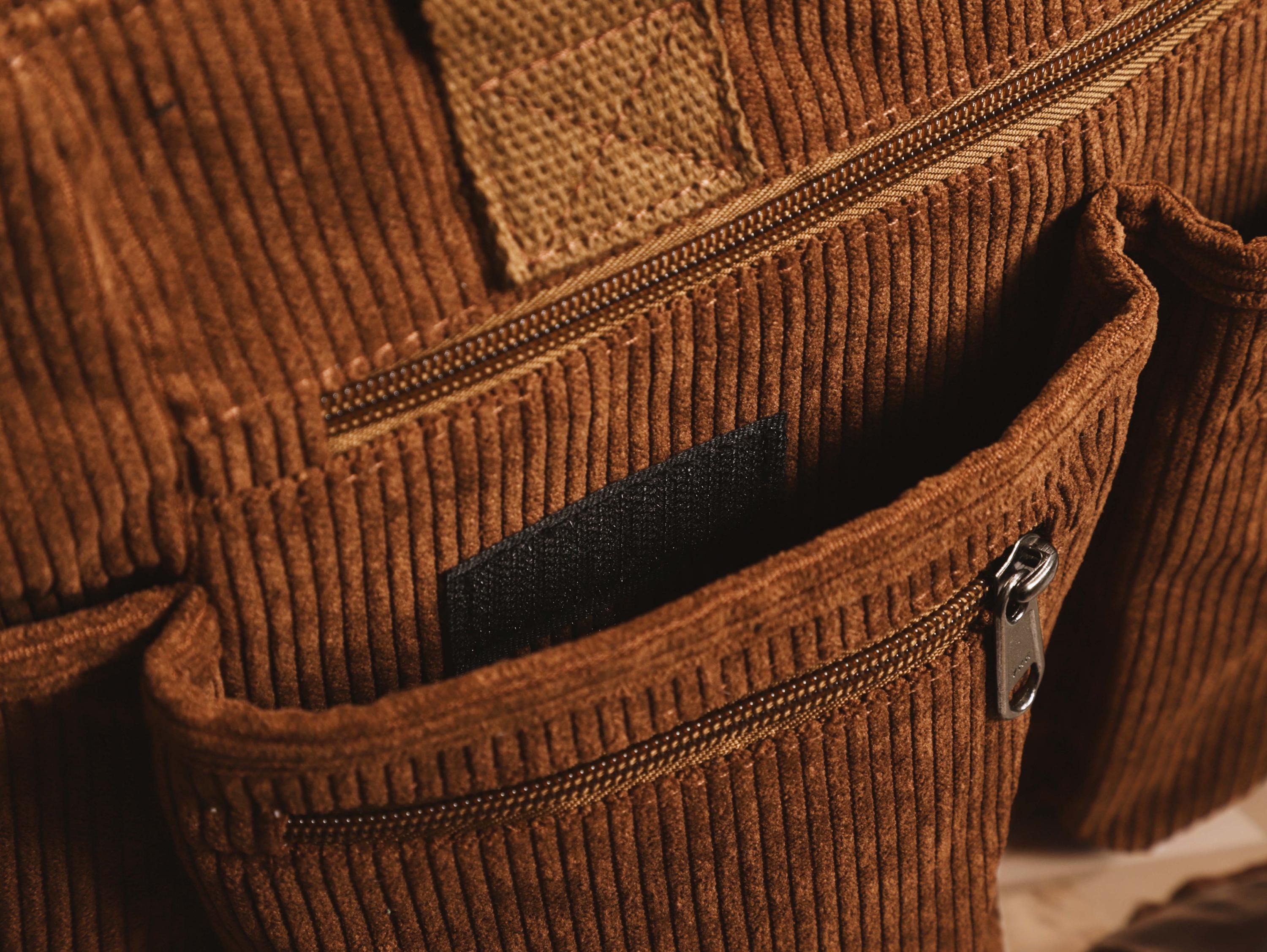 Retro Corduroy Tote Bag, Adjustable Strap, Multiple Pockets, Casual Travel Shoulder Bag view 14