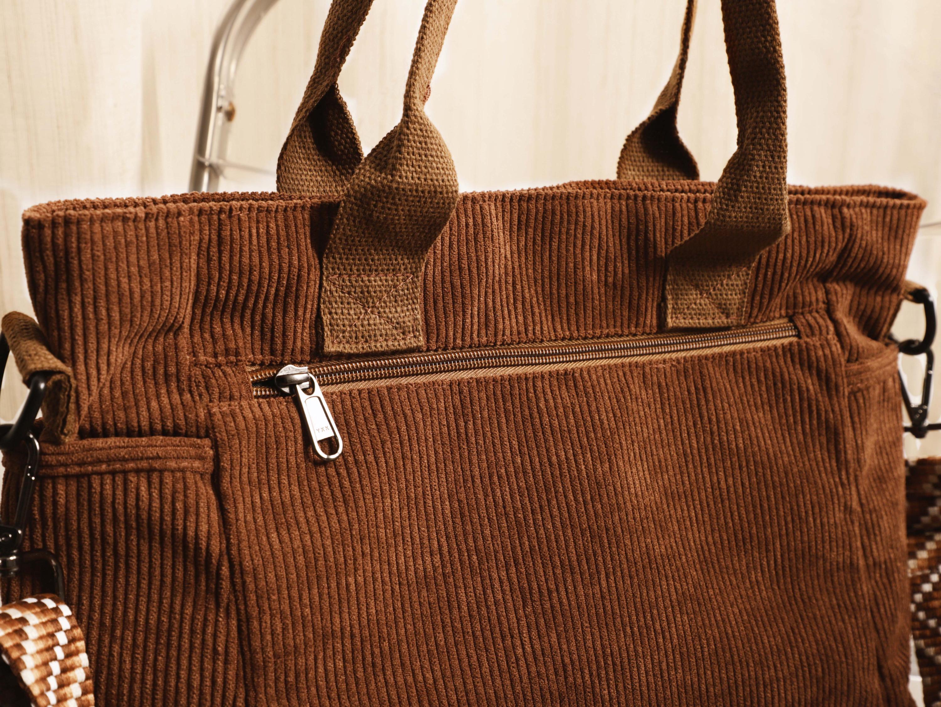Retro Corduroy Tote Bag, Adjustable Strap, Multiple Pockets, Casual Travel Shoulder Bag view 13