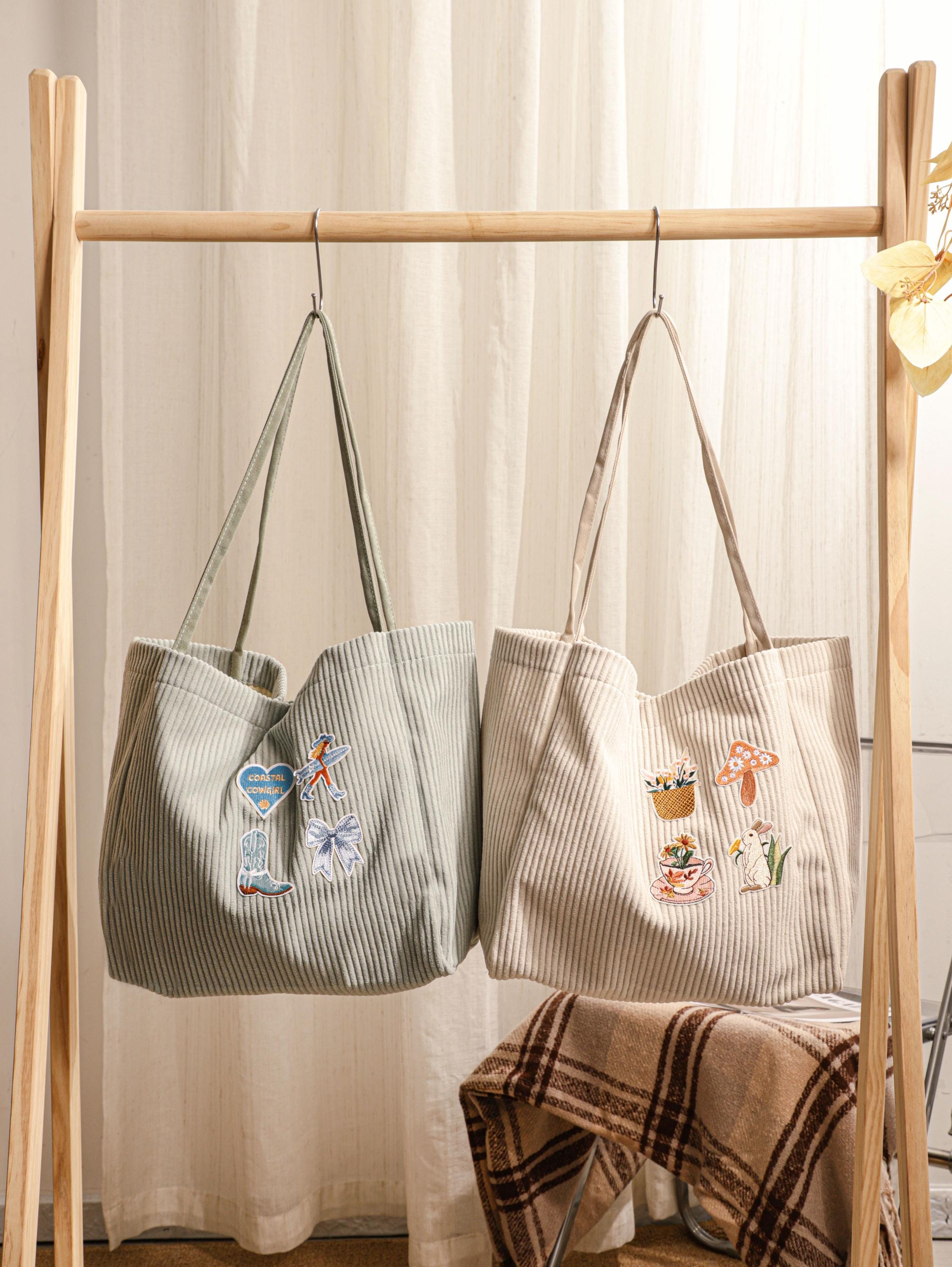 Corduroy Tote Bag, Embroidered Fabric Appliqué Corduroy Bag, Christmas Gift, Gift for Her, Everyday Bag view 10