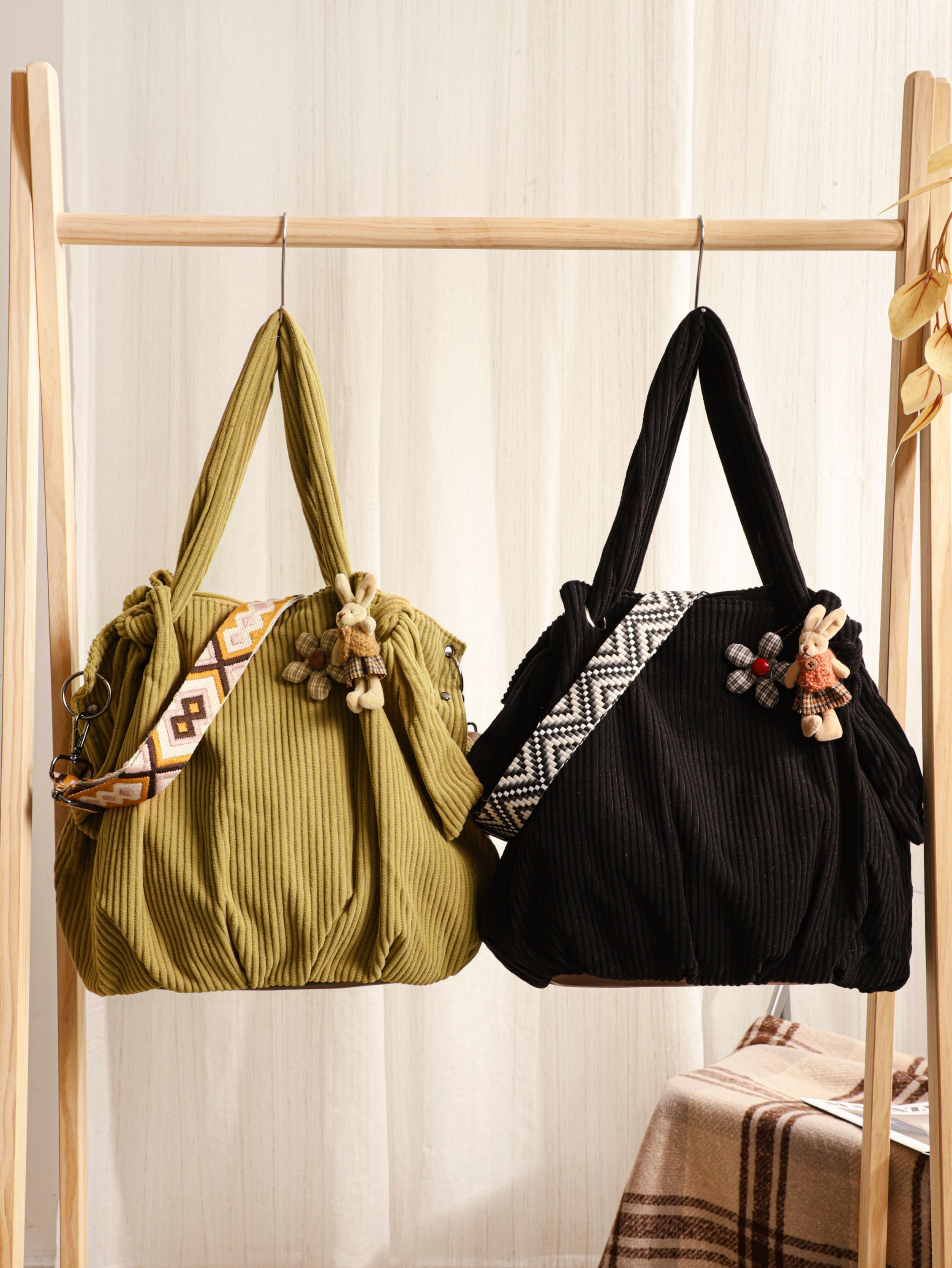 Retro Corduroy Crossbody Bag, Adjustable Strap Shoulder Tote view 2