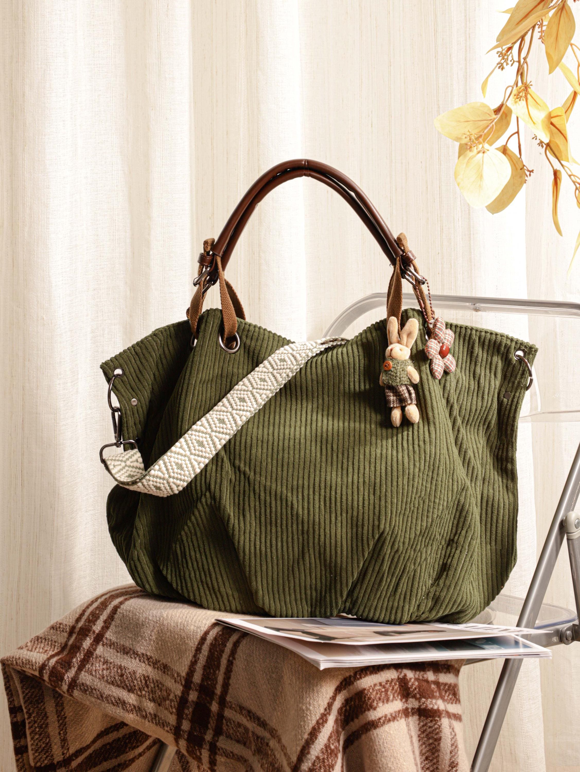 Retro Tote Bag, Shoulder Bag, Corduroy Crossbody Bag With Adjustable Strap, Leather Label, Travel Crossbody Bag view 4