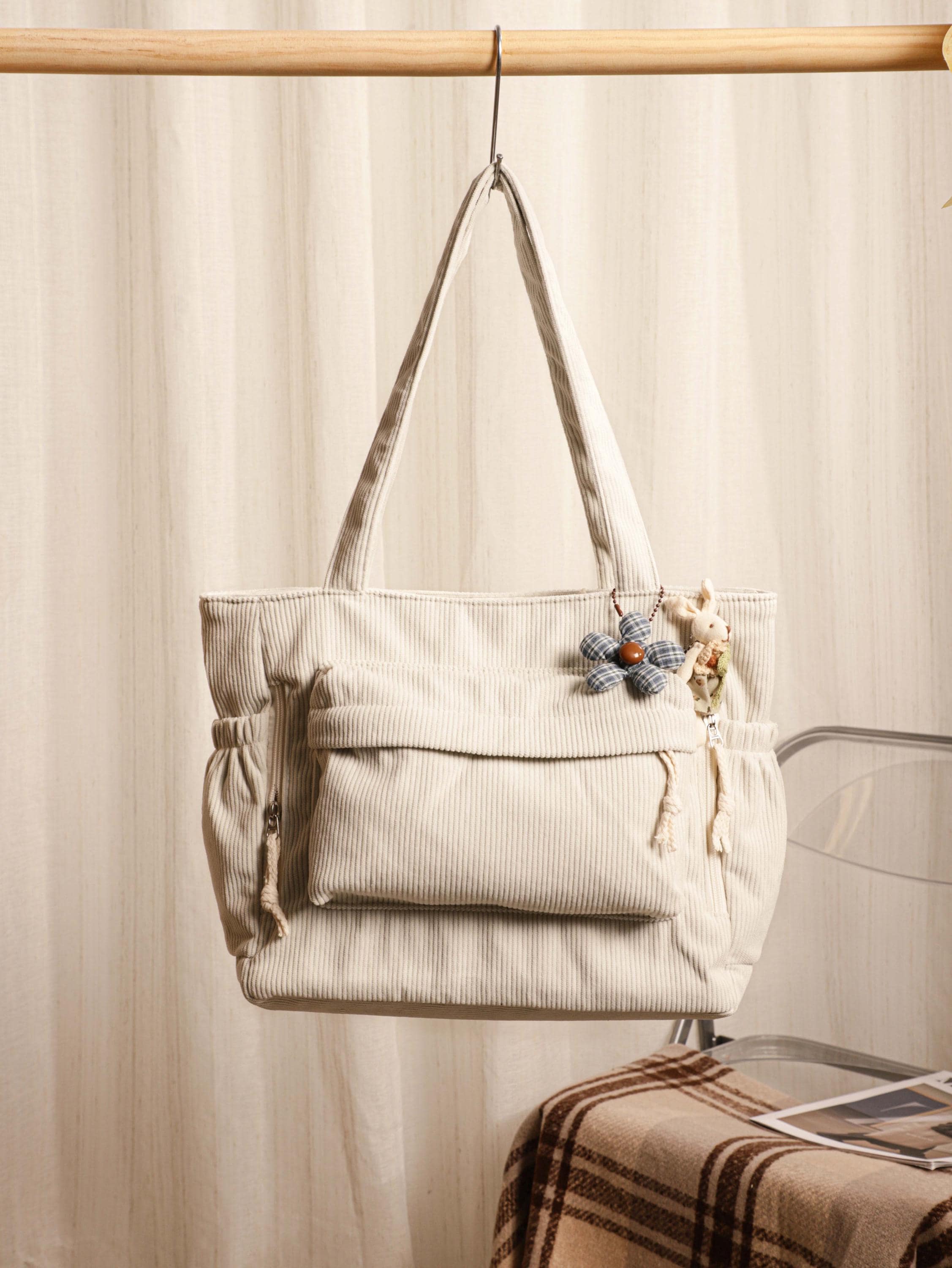 Corduroy Tote Bag, Casual Bag, Shoulder Bag, Everyday Bag, Handbag, Bag for Work, Teacher, Shopping Bag, Gift for Her, Everyday Bag view 16