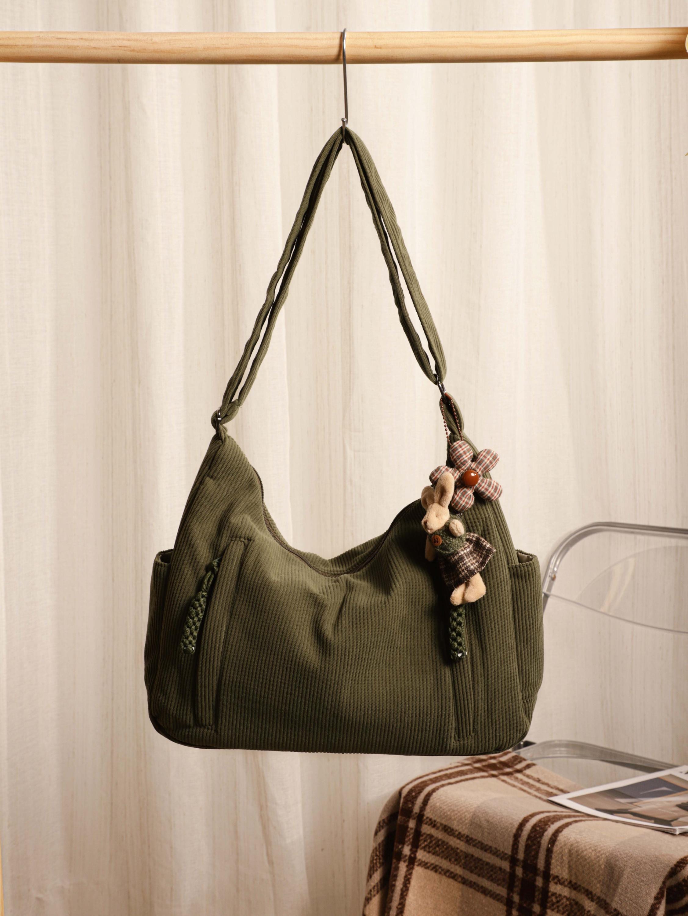 Corduroy Tote Bag, Women's Shoulder Bag, Zipper Pocket, Adjustable Strap view 13