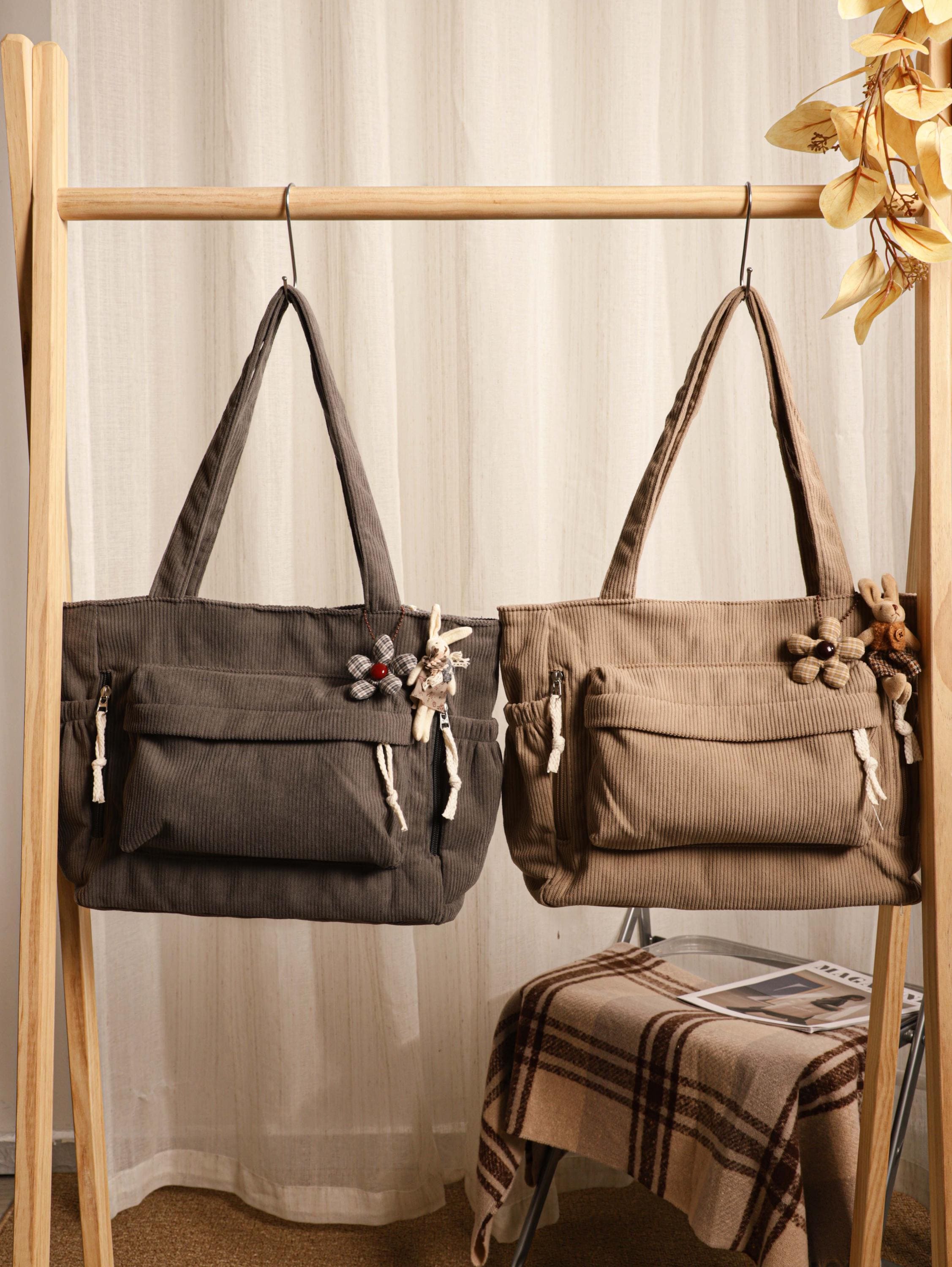 Corduroy Tote Bag, Casual Bag, Shoulder Bag, Everyday Bag, Handbag, Bag for Work, Teacher, Shopping Bag, Gift for Her, Everyday Bag view 10
