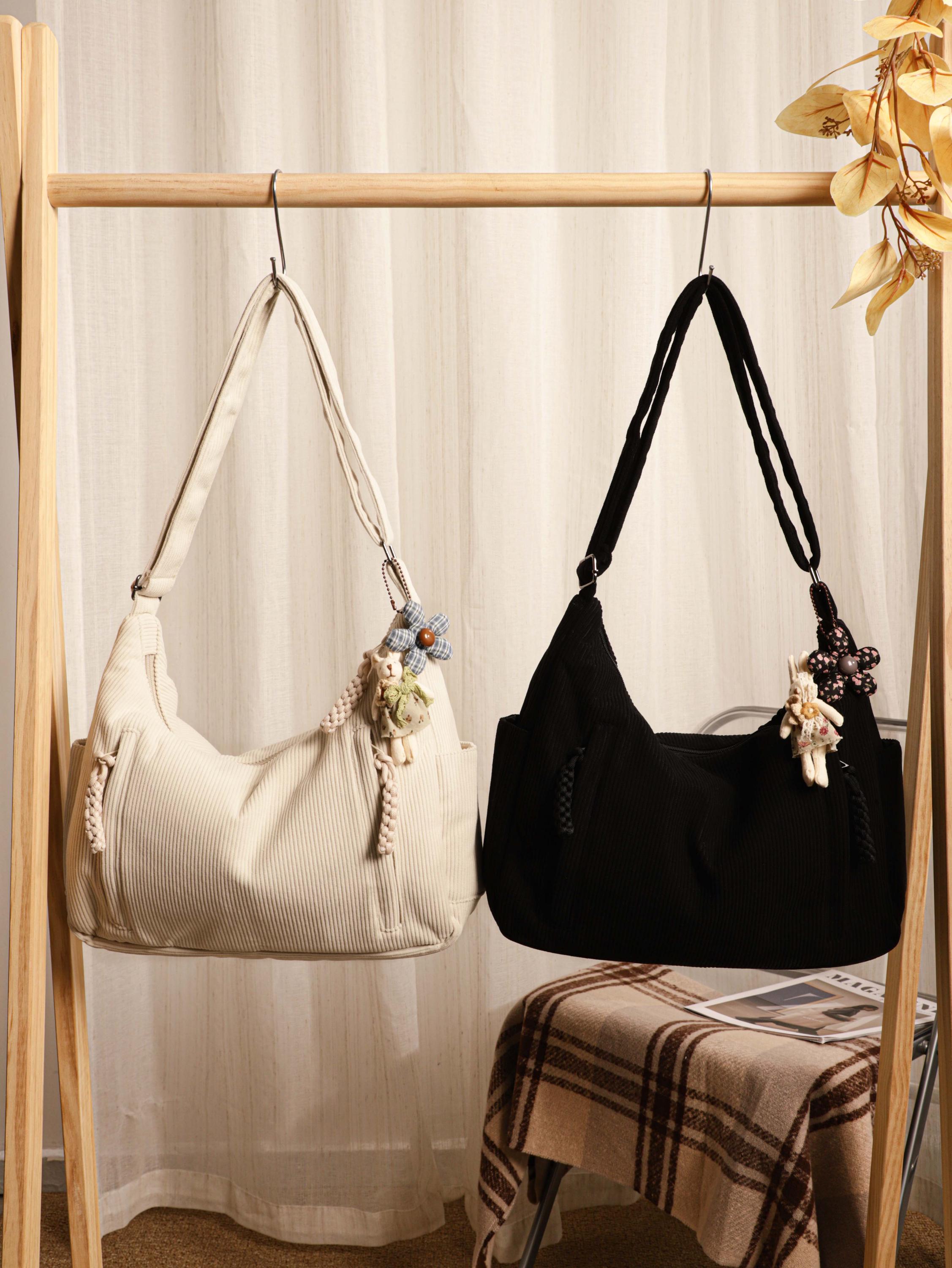 Corduroy Tote Bag, Women's Shoulder Bag, Zipper Pocket, Adjustable Strap view 5