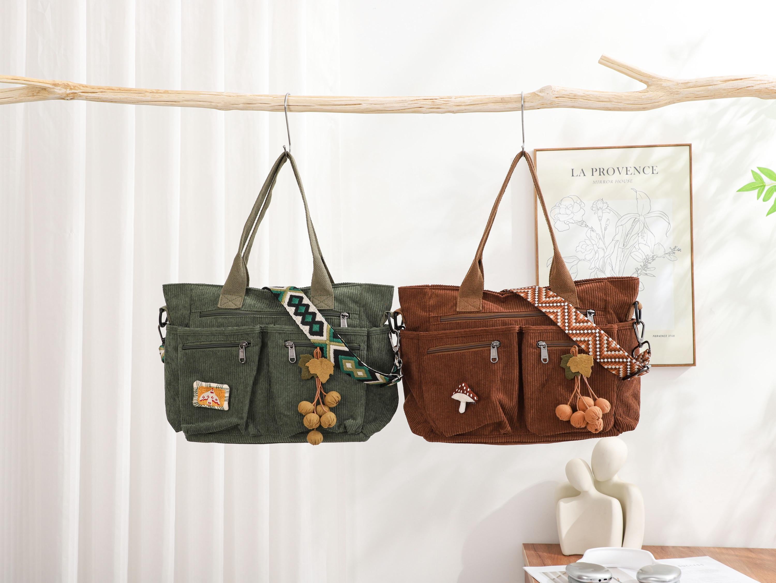 Large Crossbody Bag, Women's Shoulder Bag, Corduroy Tote, Commuter and Travel Bag