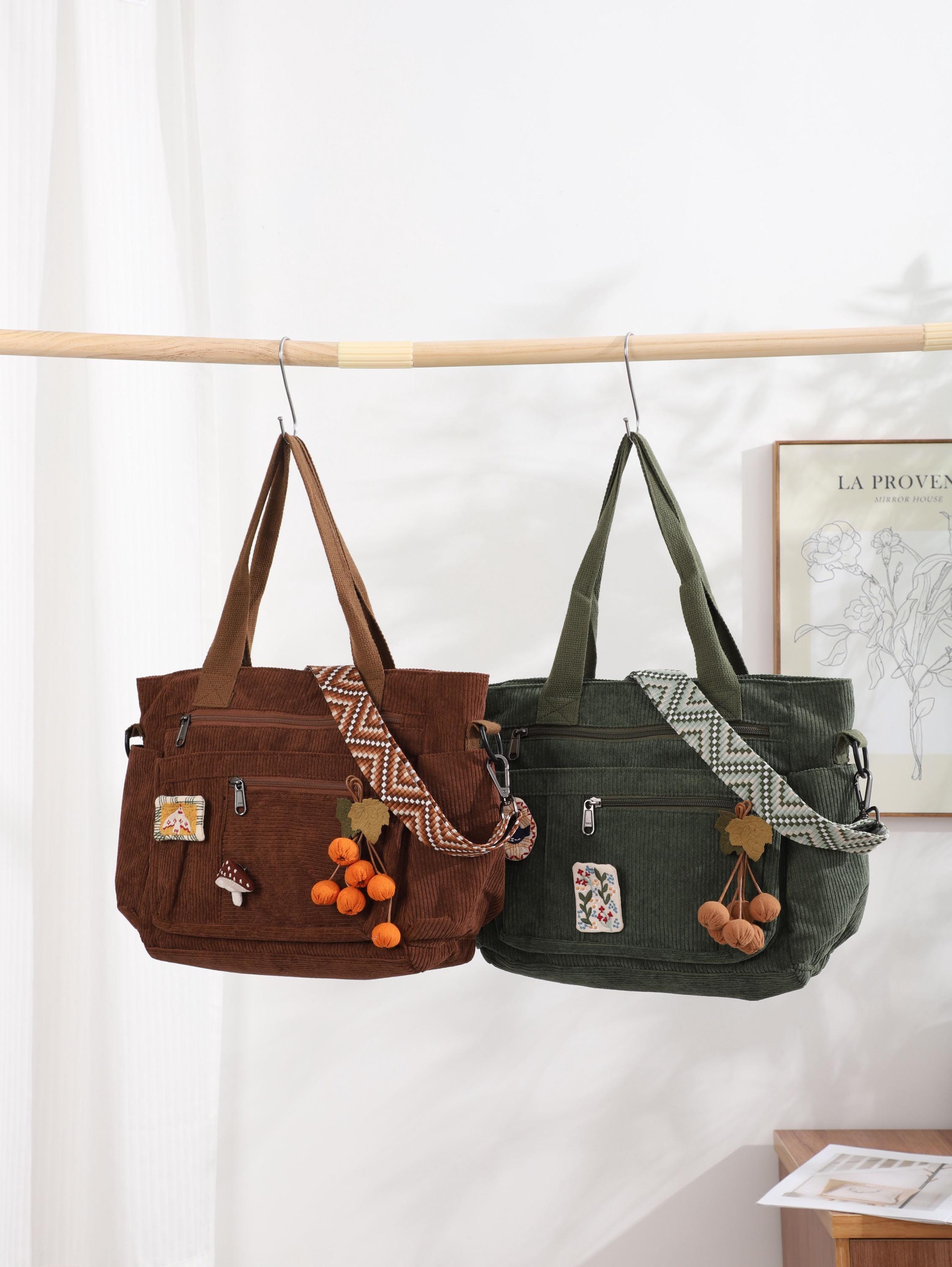 Retro Corduroy Shoulder Bag, Casual Hobo Crossbody Tote, Soft Fabric Zipper Bag