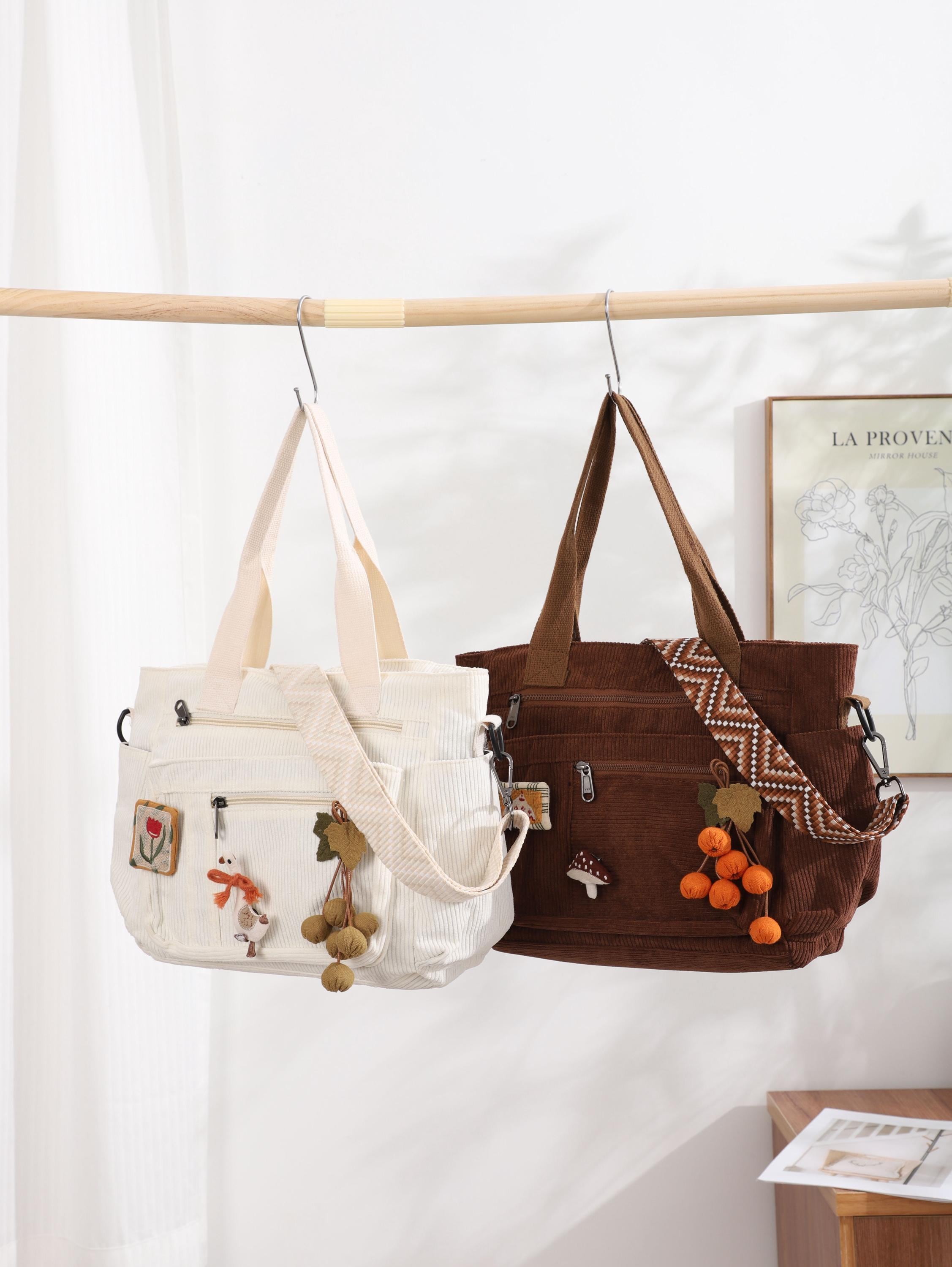Retro Corduroy Shoulder Bag, Zipper Hobo Crossbody, Soft Fabric Tote