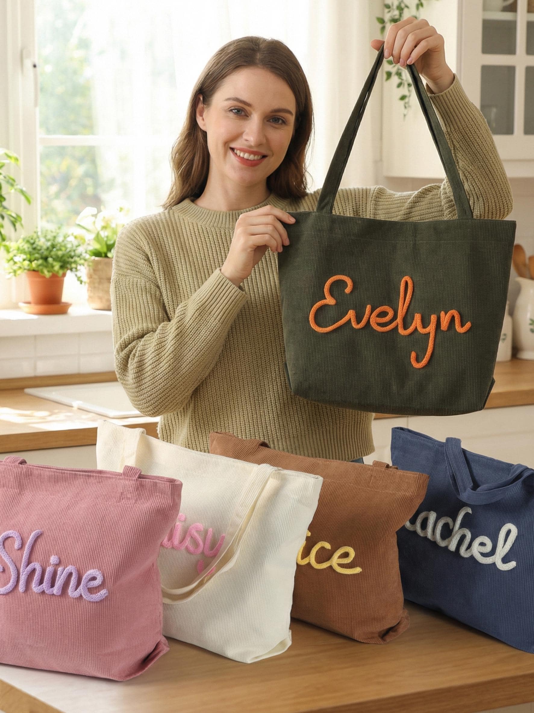 Personalized Embroidered Tote, Monogrammed Corduroy Tote Bag, Bachelorette Gifts,traveling Handbag, Bridesmaid Gift