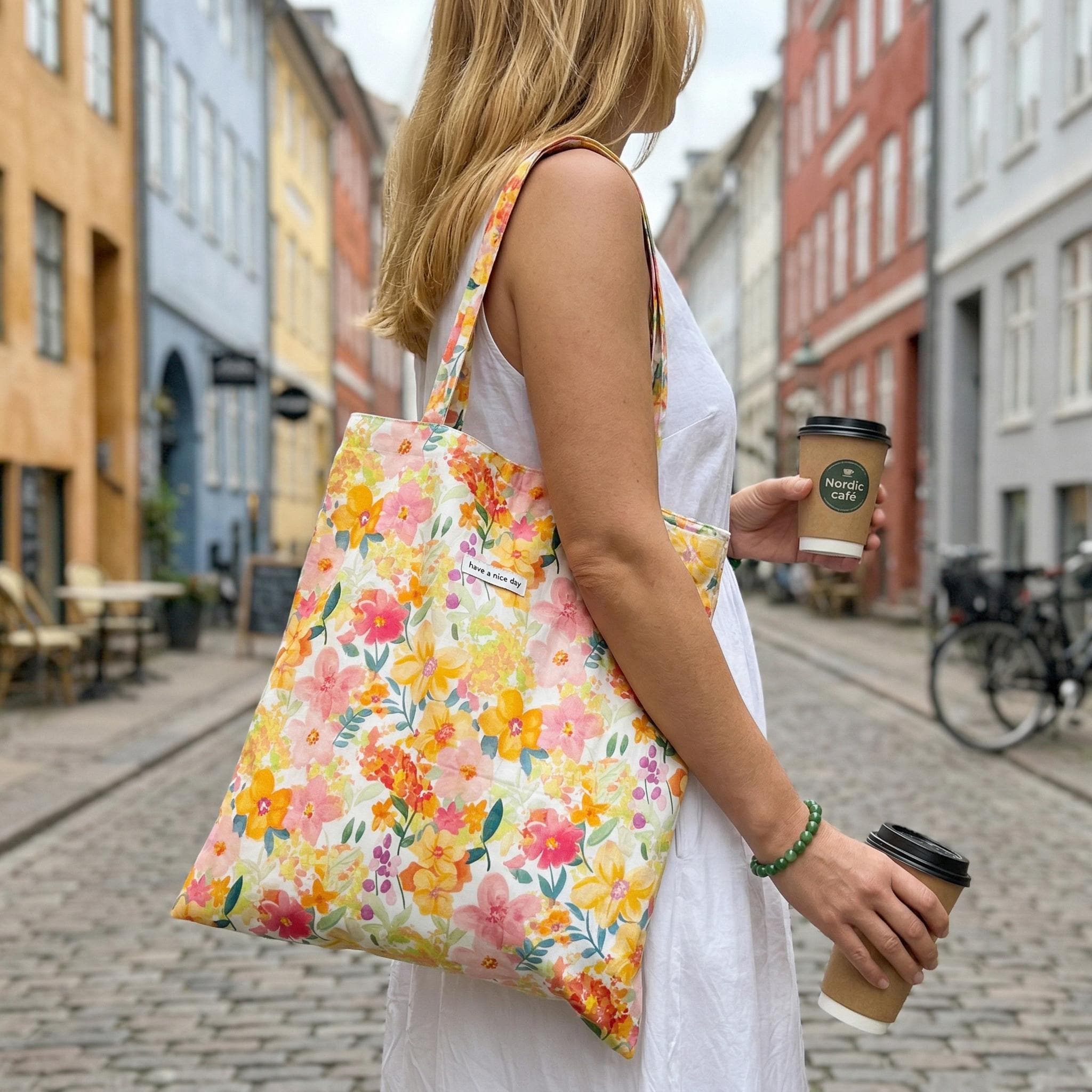 Floral Reversible Canvas Tote Bag, Great Gift for Her, Aesthetic Everyday Shoulder Bag