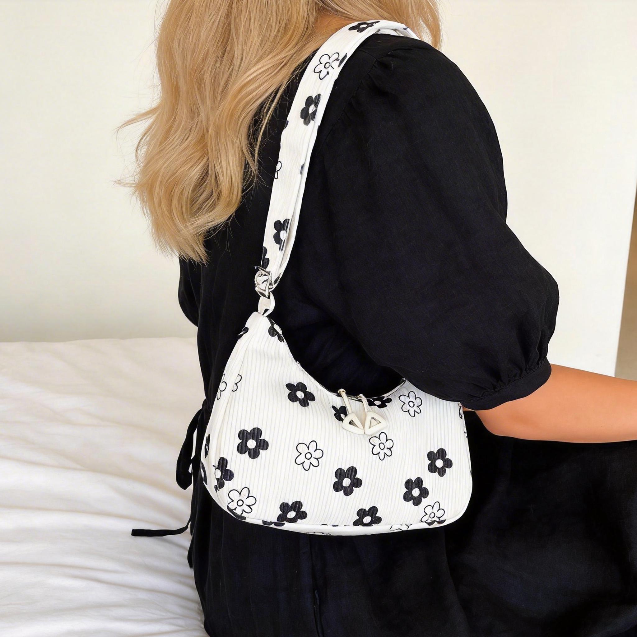 Retro Corduroy Crescent Bag, Cute Fruit Print Shoulder Bag, Mini Hobo Handbag for Girls, Stylish Crossbody Purse