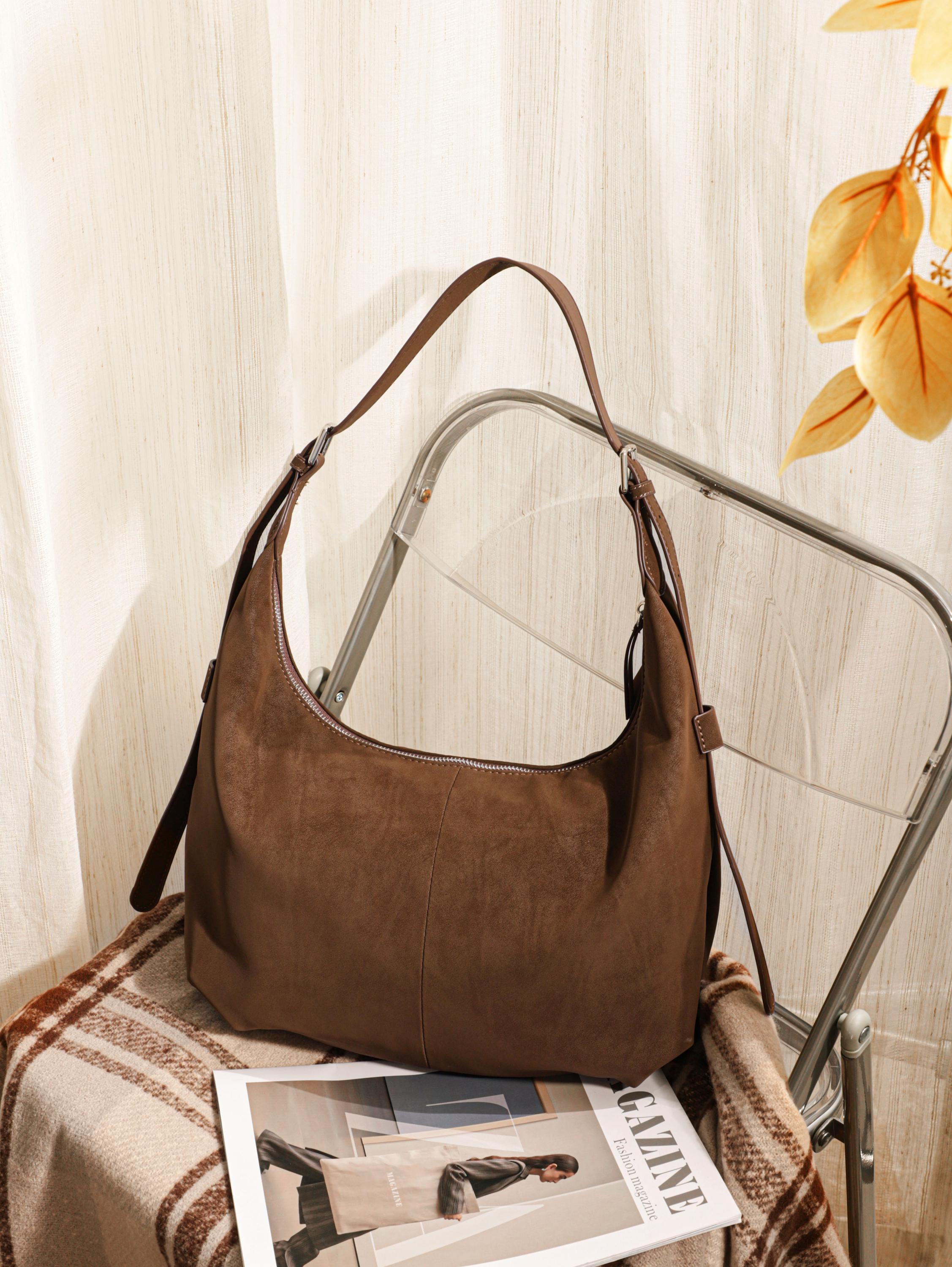 Retro Suede Velvet Dumpling Bag, Adjustable Leather Strap Shoulder Handbag