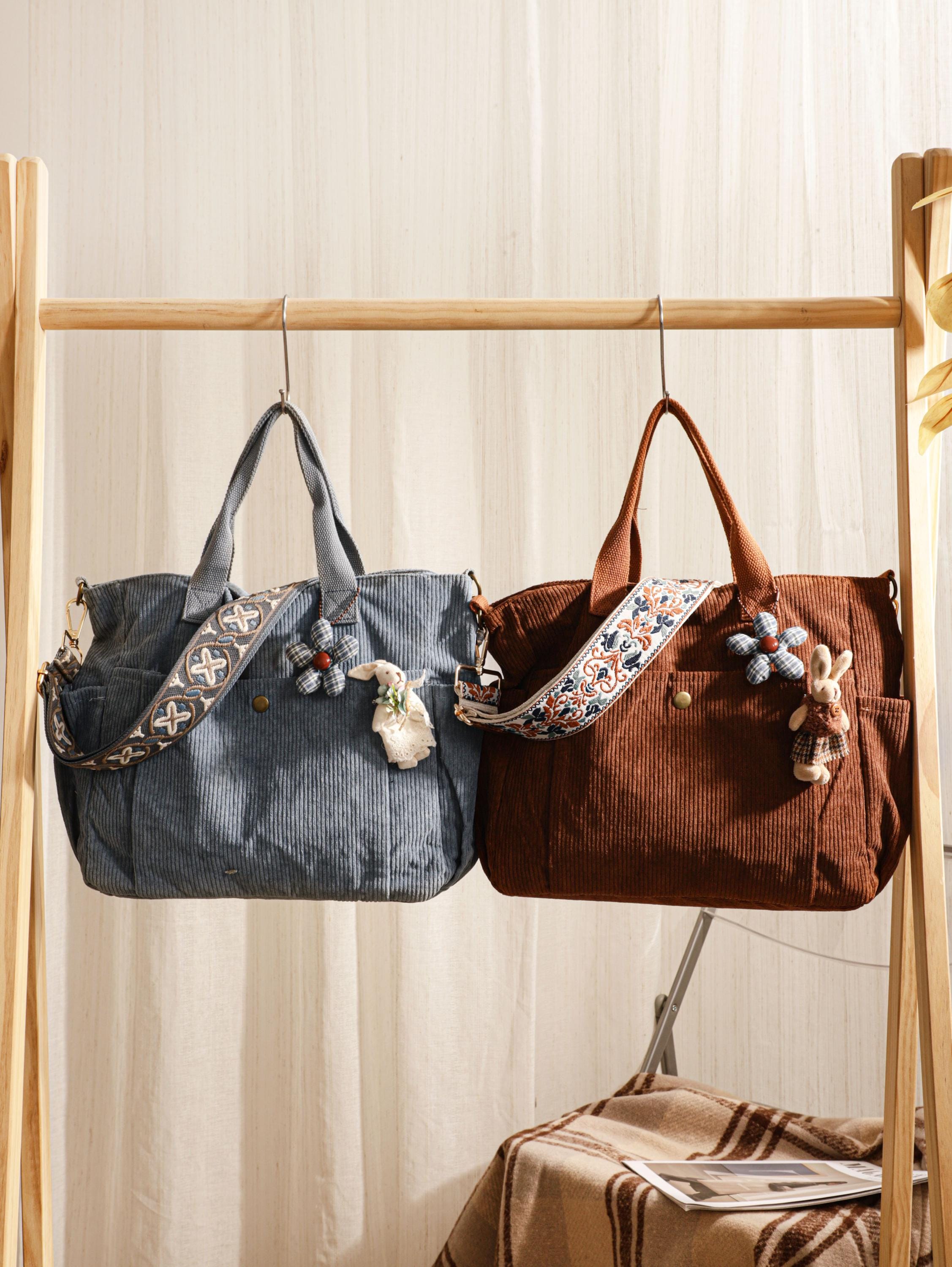 Corduroy Crossbody Tote Bag, Large Capacity Travel Bag