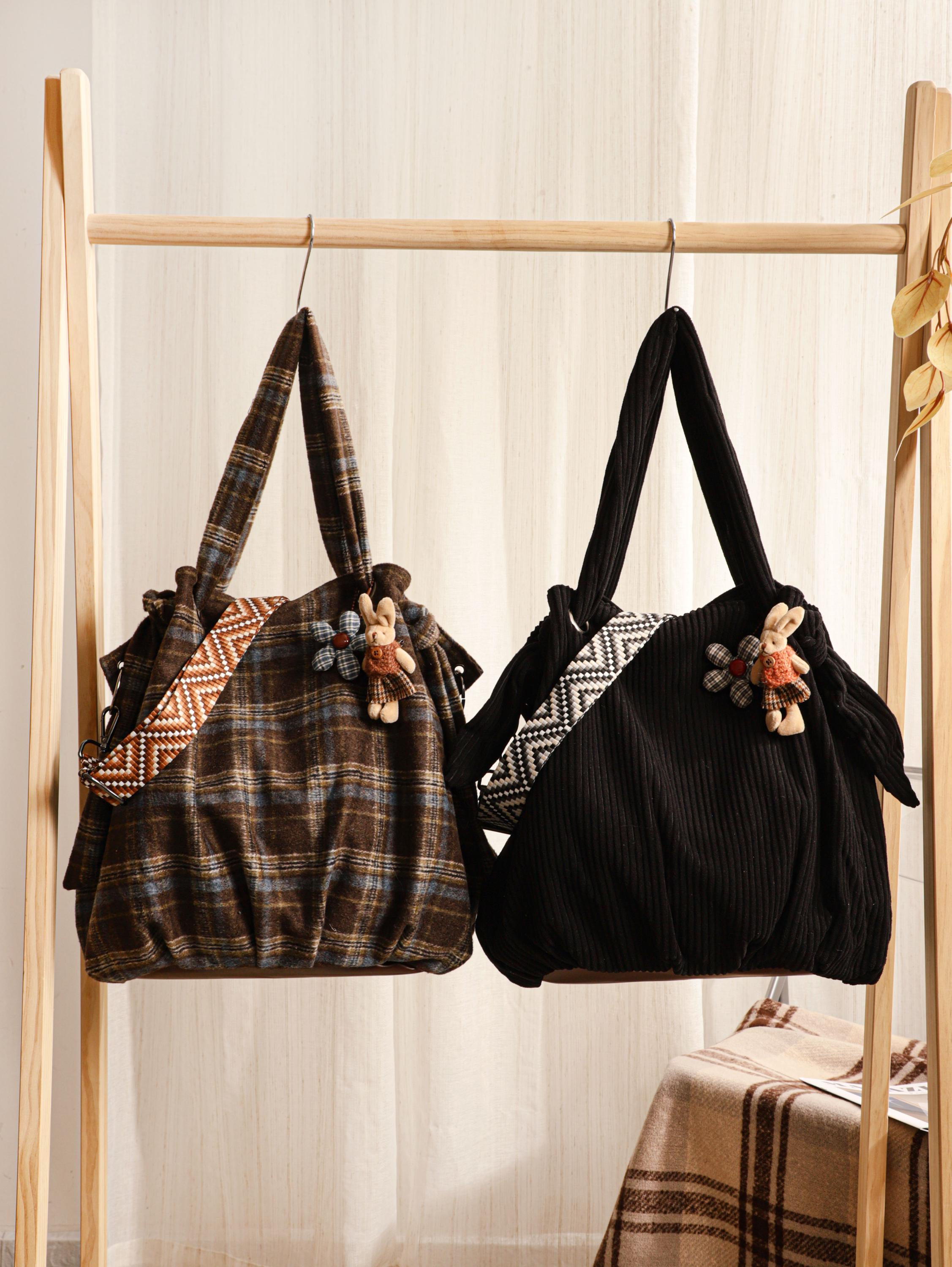 Corduroy Crossbody Bag, Retro Shoulder Tote, Travel Everyday Bag