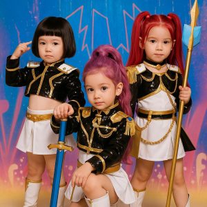 Zoey Mira Kids cosplay costume,Rumi black and gold cosplay costume, Girl group cosplay, Zoey Mira cosplay,KPop cos