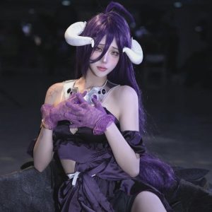 Albedo cosplay，Albedo evening gown cosplay，Albedo black and purple dress，roleplay costume，full cosplay set， cosplay costume，handmade costume