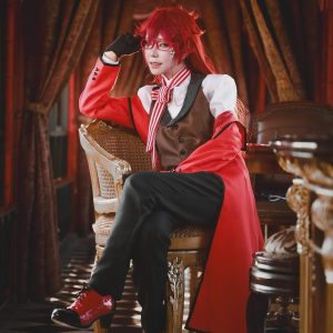 Grell cosplay,Grell Sutcliff costume,male cosplay outfit,gothic costume,victorian outfit,handmade cosplay,anime cosplay suit